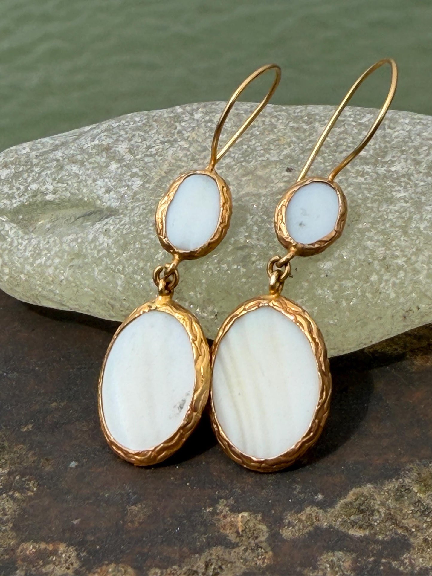 Gypsy jewellery, gold vintage earrings, white jewellery, ethical jewellery, gypsy earrings, romantic gifts, eco friendly jewellery