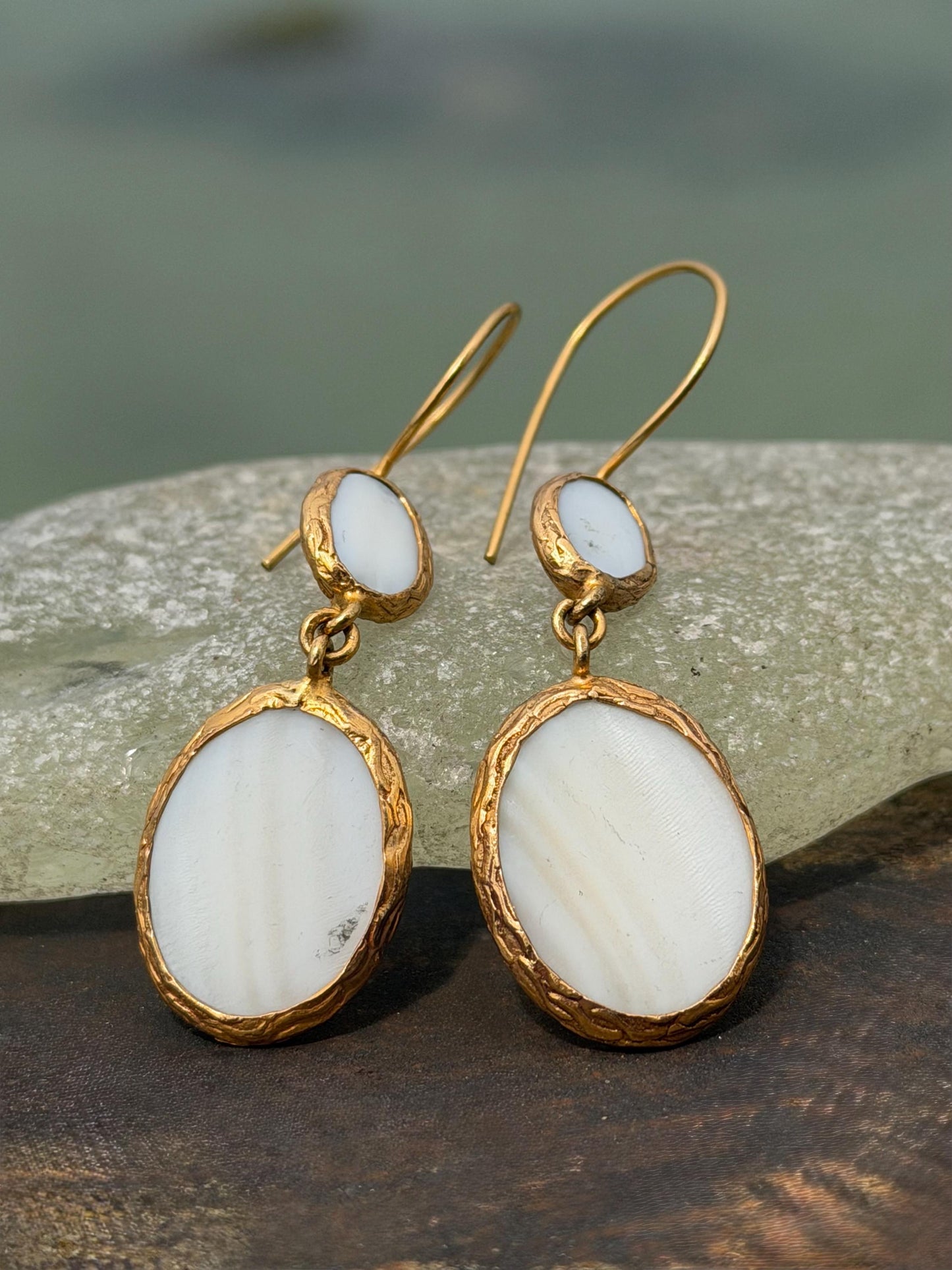 Gypsy jewellery, gold vintage earrings, white jewellery, ethical jewellery, gypsy earrings, romantic gifts, eco friendly jewellery