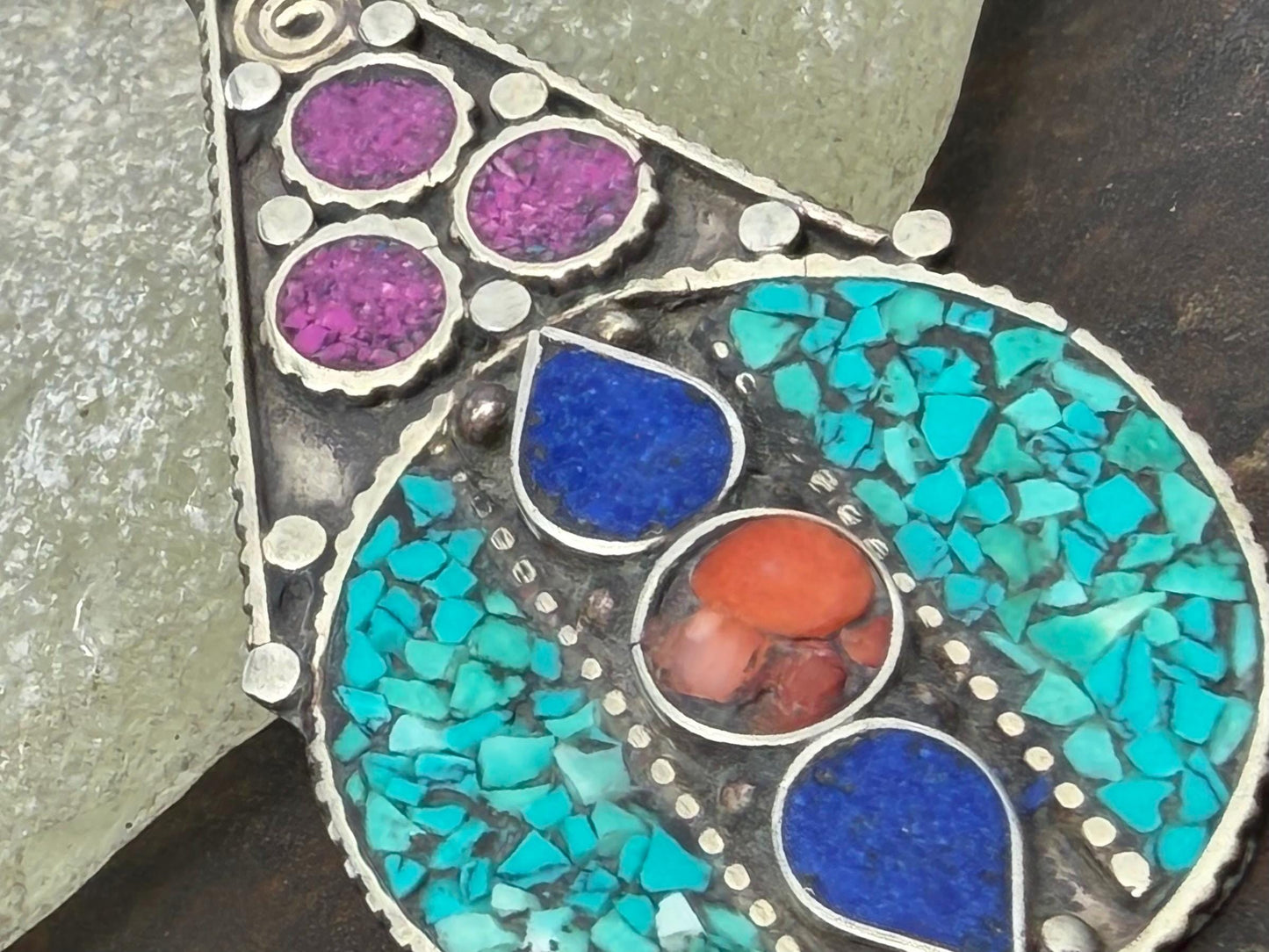 Large enamel necklace, turquoise jewellery, ethical jewellery, lapis necklace, boho necklace, large jewellery. Colourful necklace. Carnelian