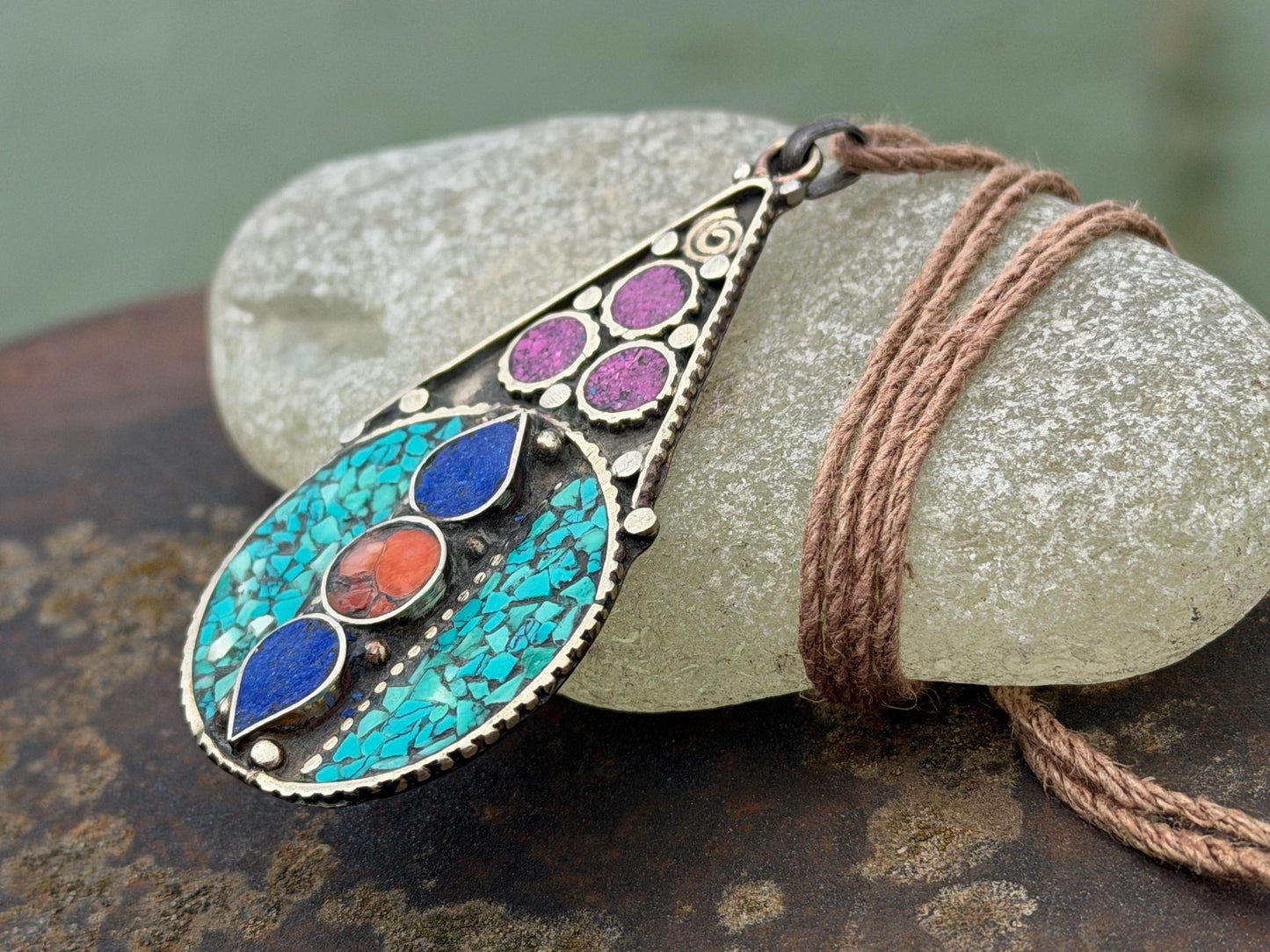 Large enamel necklace, turquoise jewellery, ethical jewellery, lapis necklace, boho necklace, large jewellery. Colourful necklace. Carnelian