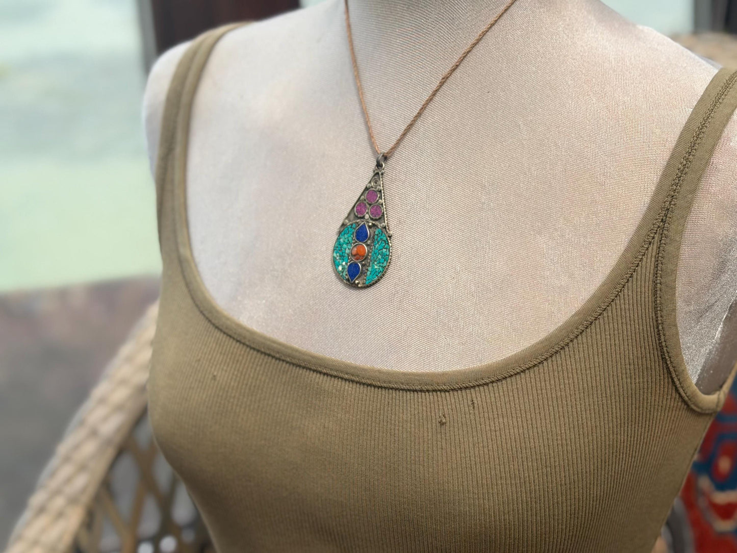 Large enamel necklace, turquoise jewellery, ethical jewellery, lapis necklace, boho necklace, large jewellery. Colourful necklace. Carnelian