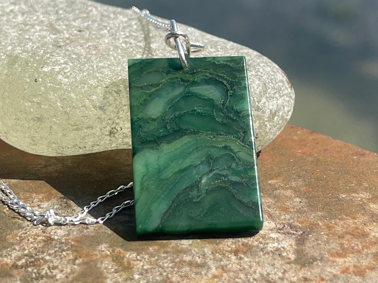 Carved jade necklace. Jade pendant. Unusual green gemstone necklace. Boho jewellery. Handmade jade jewellery.