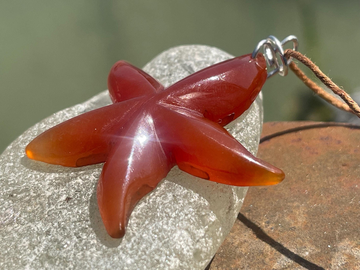 Cherry blossom agate necklace, ethical jewellery, starfish necklace, unique jewellery, orange agate pendant, orange gemstone necklace.
