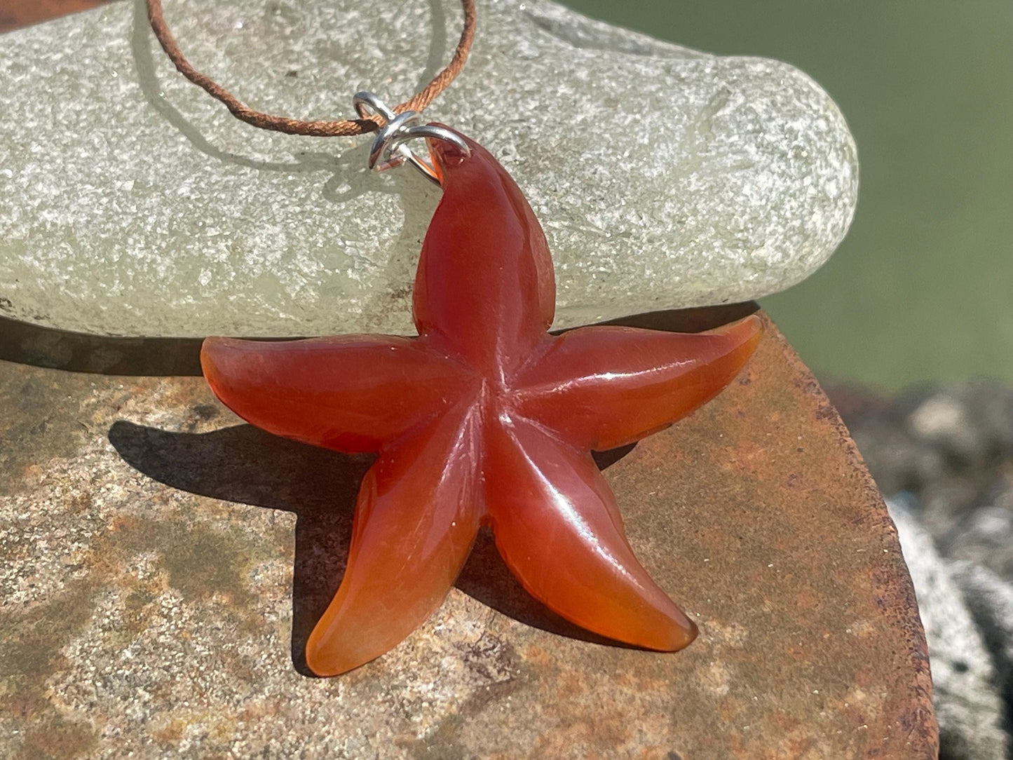 Cherry blossom agate necklace, ethical jewellery, starfish necklace, unique jewellery, orange agate pendant, orange gemstone necklace.