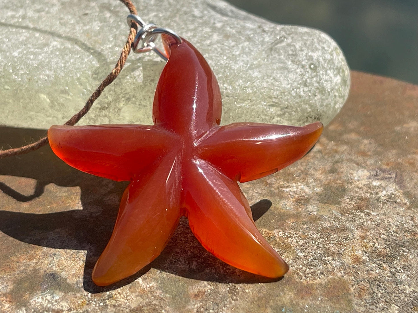 Cherry blossom agate necklace, ethical jewellery, starfish necklace, unique jewellery, orange agate pendant, orange gemstone necklace.