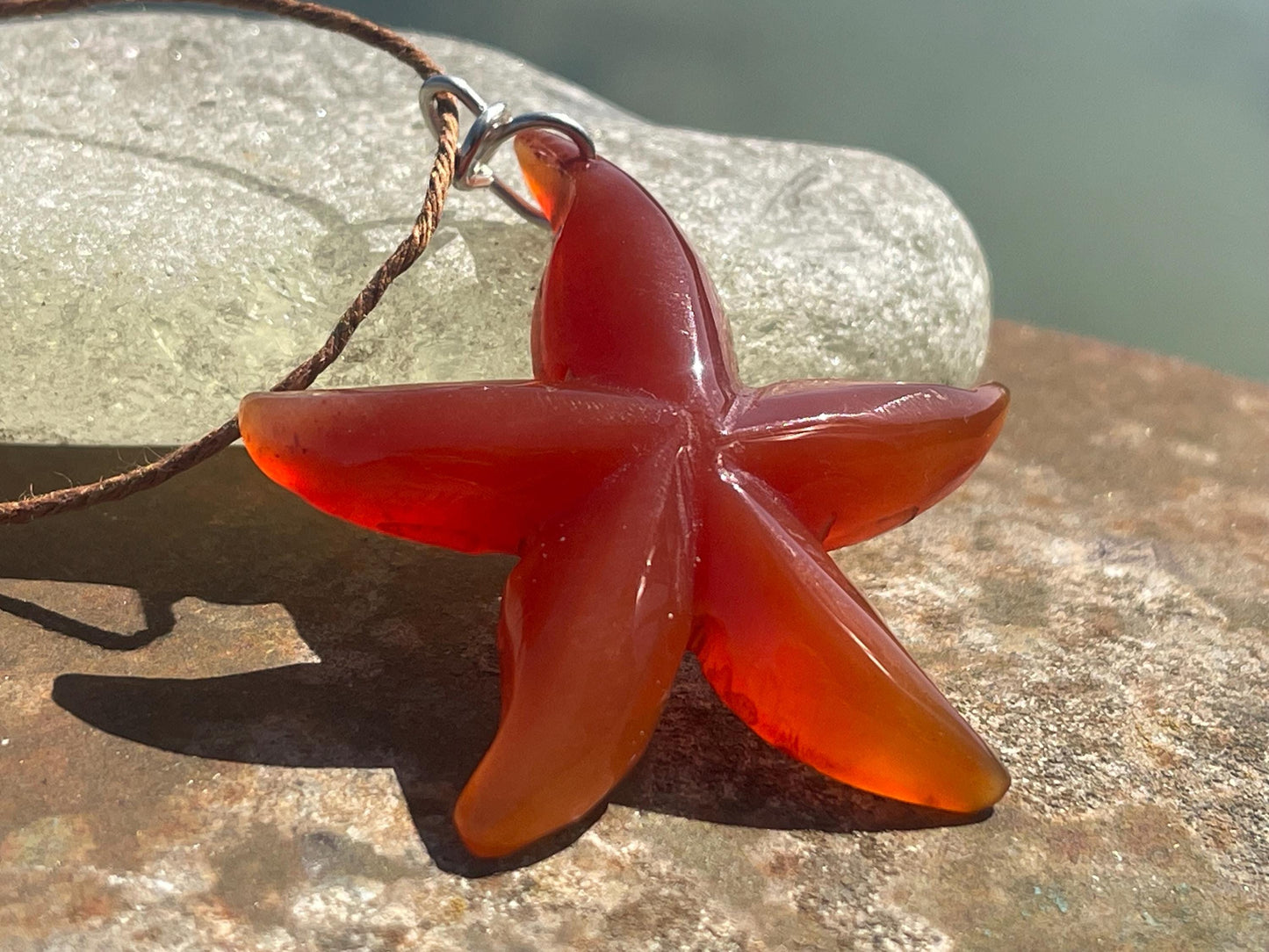 Cherry blossom agate necklace, ethical jewellery, starfish necklace, unique jewellery, orange agate pendant, orange gemstone necklace.