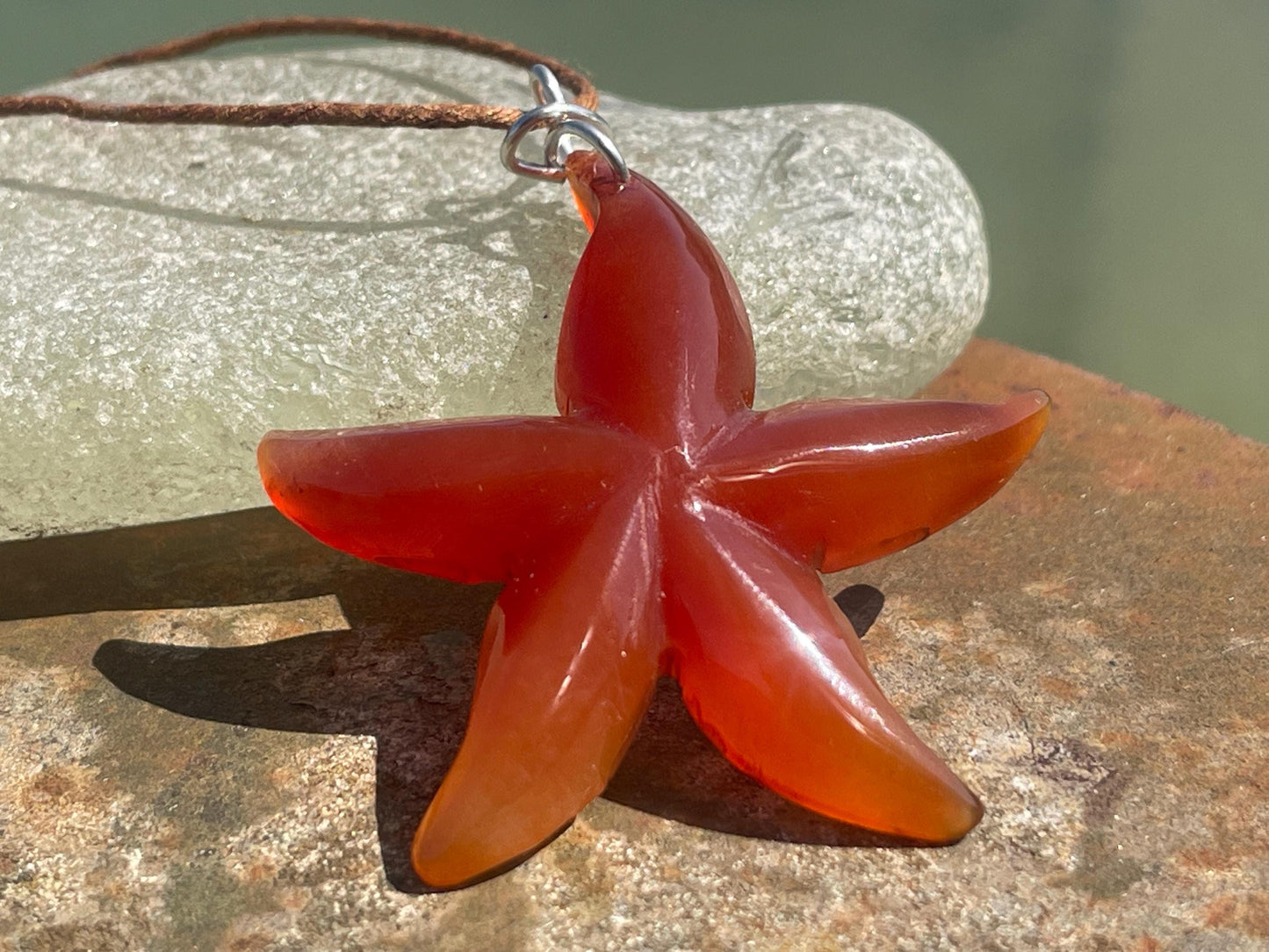 Cherry blossom agate necklace, ethical jewellery, starfish necklace, unique jewellery, orange agate pendant, orange gemstone necklace.