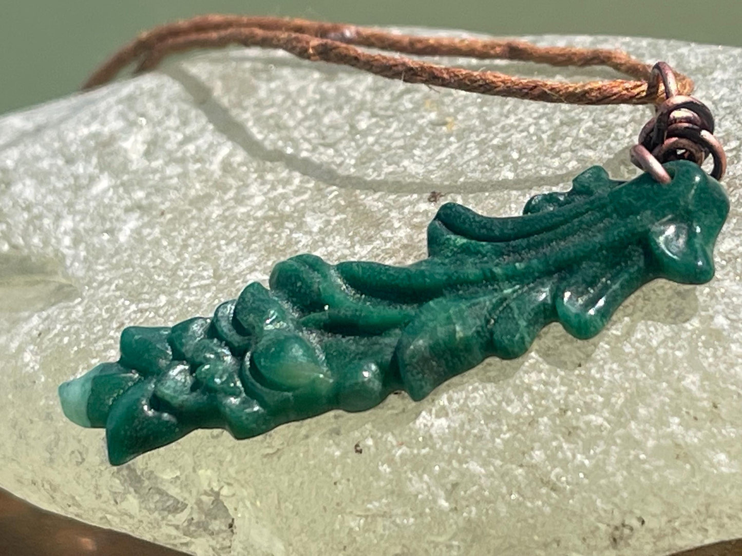Carved jade necklace. Jade pendant. Unusual green gemstone necklace. Boho jewellery. Handmade jade jewellery.