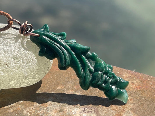 Carved jade necklace. Jade pendant. Unusual green gemstone necklace. Boho jewellery. Handmade jade jewellery.
