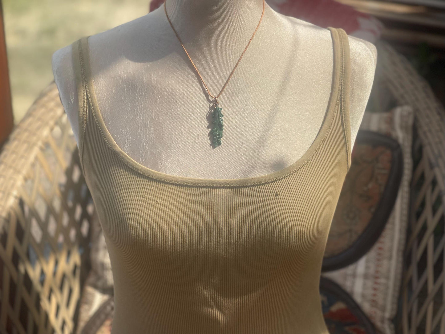 Carved jade necklace. Jade pendant. Unusual green gemstone necklace. Boho jewellery. Handmade jade jewellery.