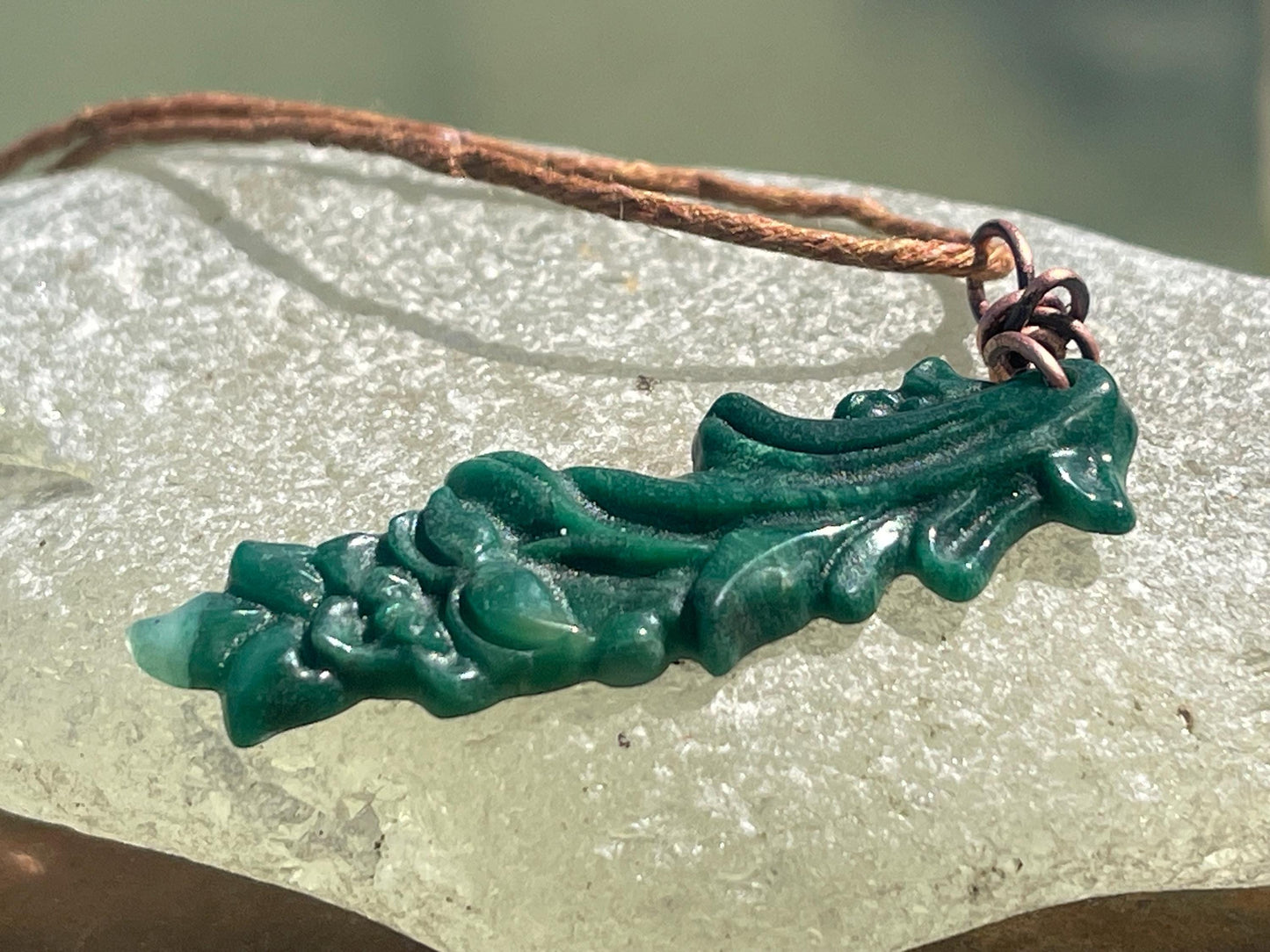 Carved jade necklace. Jade pendant. Unusual green gemstone necklace. Boho jewellery. Handmade jade jewellery.