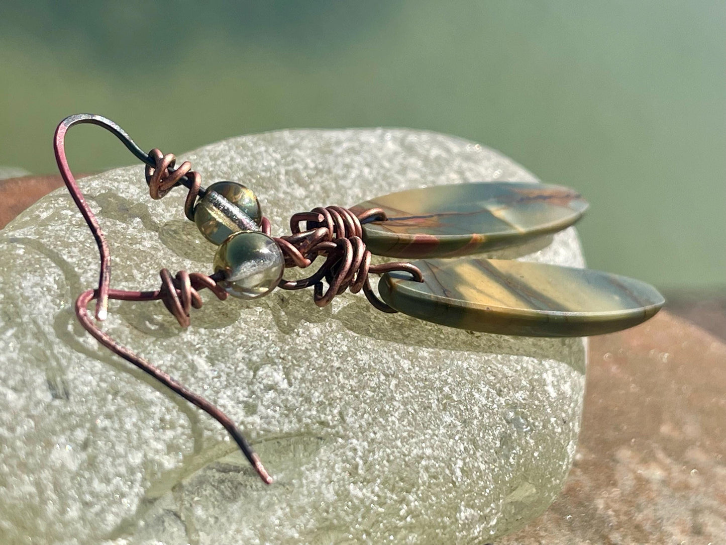 Picasso jasper gemstone earrings. Ethical jewellery, orange gemstone earrings. Stunning unique jewellery. Eco friendly unique earrings.