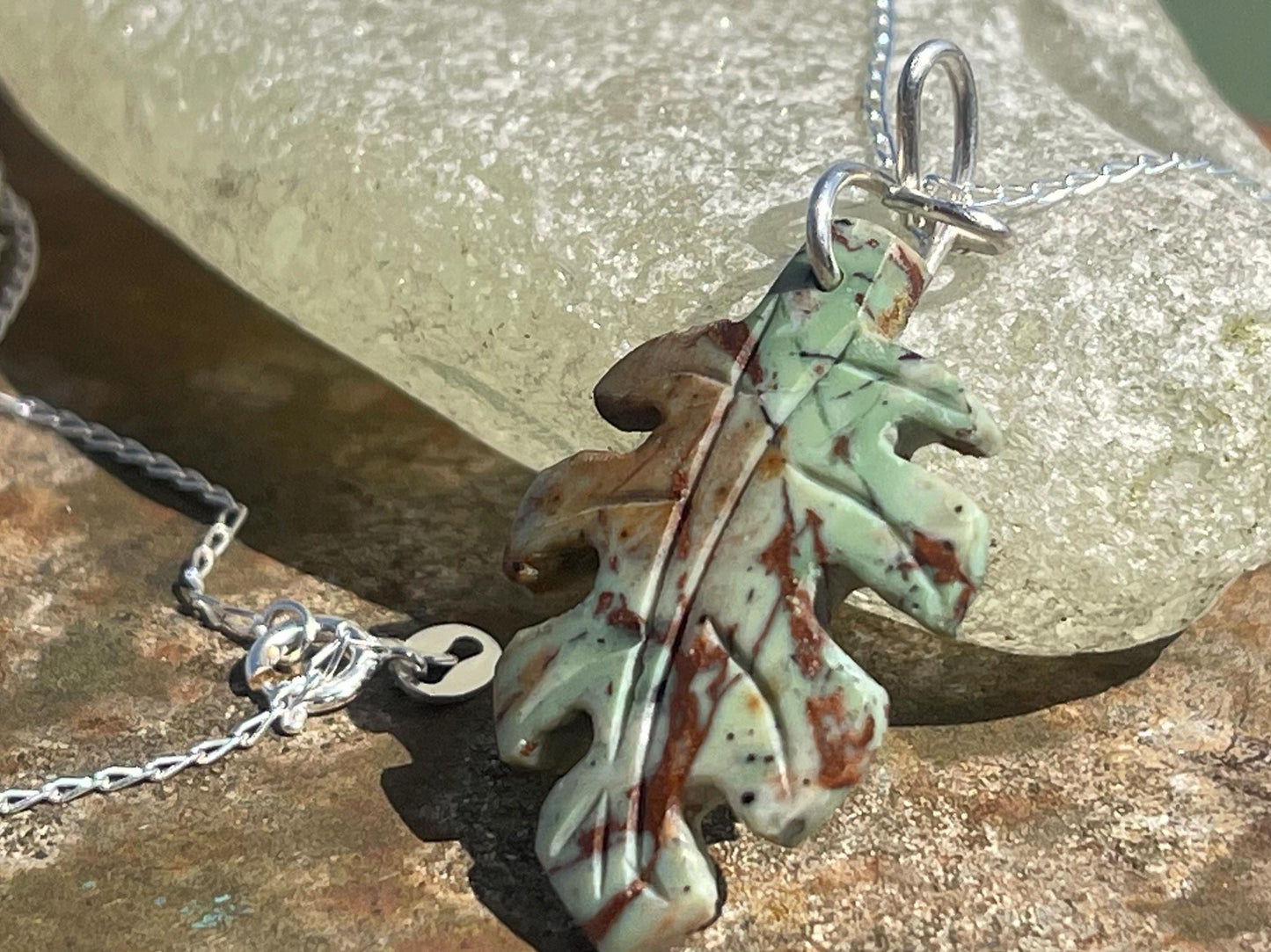 Green opal leaf necklace, opal pendant. Handmade necklace, opal jewellery, gift for gardener, unusual necklace, unique jewellery. Earthy