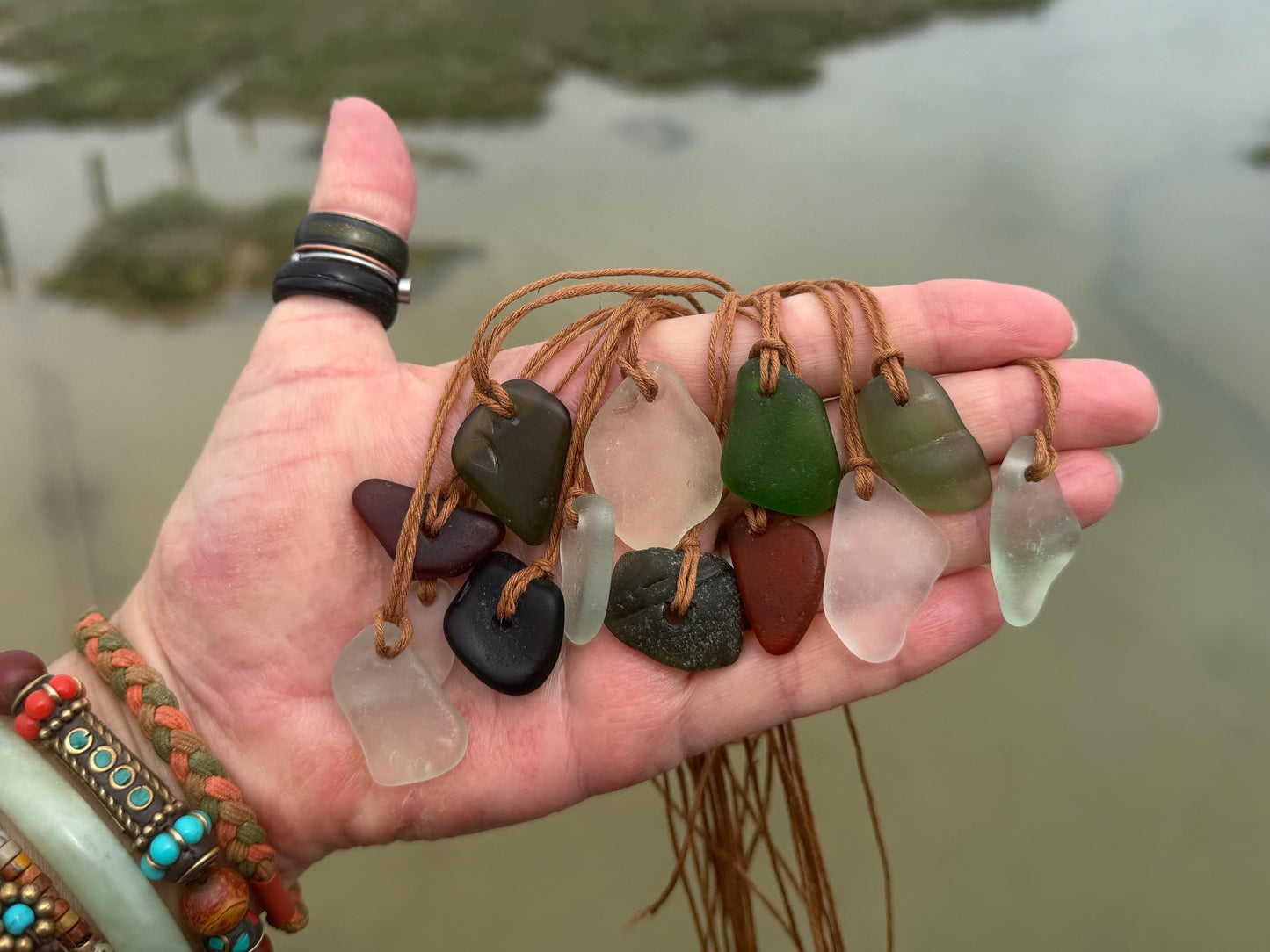 Unisex Cornish sea glass necklace, surf necklace, hippy necklace, gift for him, gift for her, recycled necklace, eco friendly necklace, boho