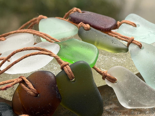 Unisex Cornish sea glass necklace, surf necklace, hippy necklace, gift for him, gift for her, recycled necklace, eco friendly necklace, boho