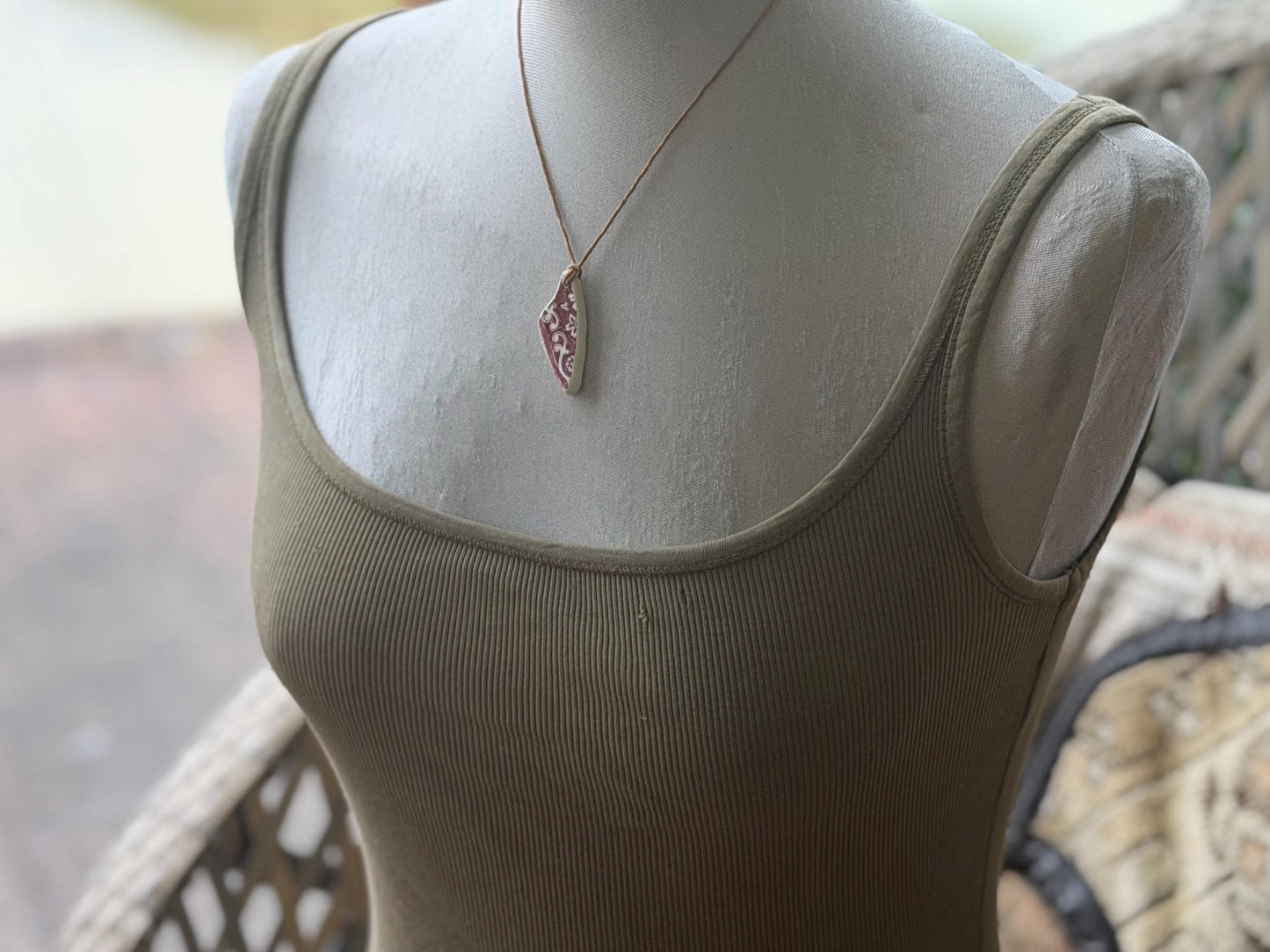 Eco friendly necklace, pink ceramic necklace, eco friendly gift for her. Ethical jewellery, boho gift for ocean lover. Boho beach jewellery
