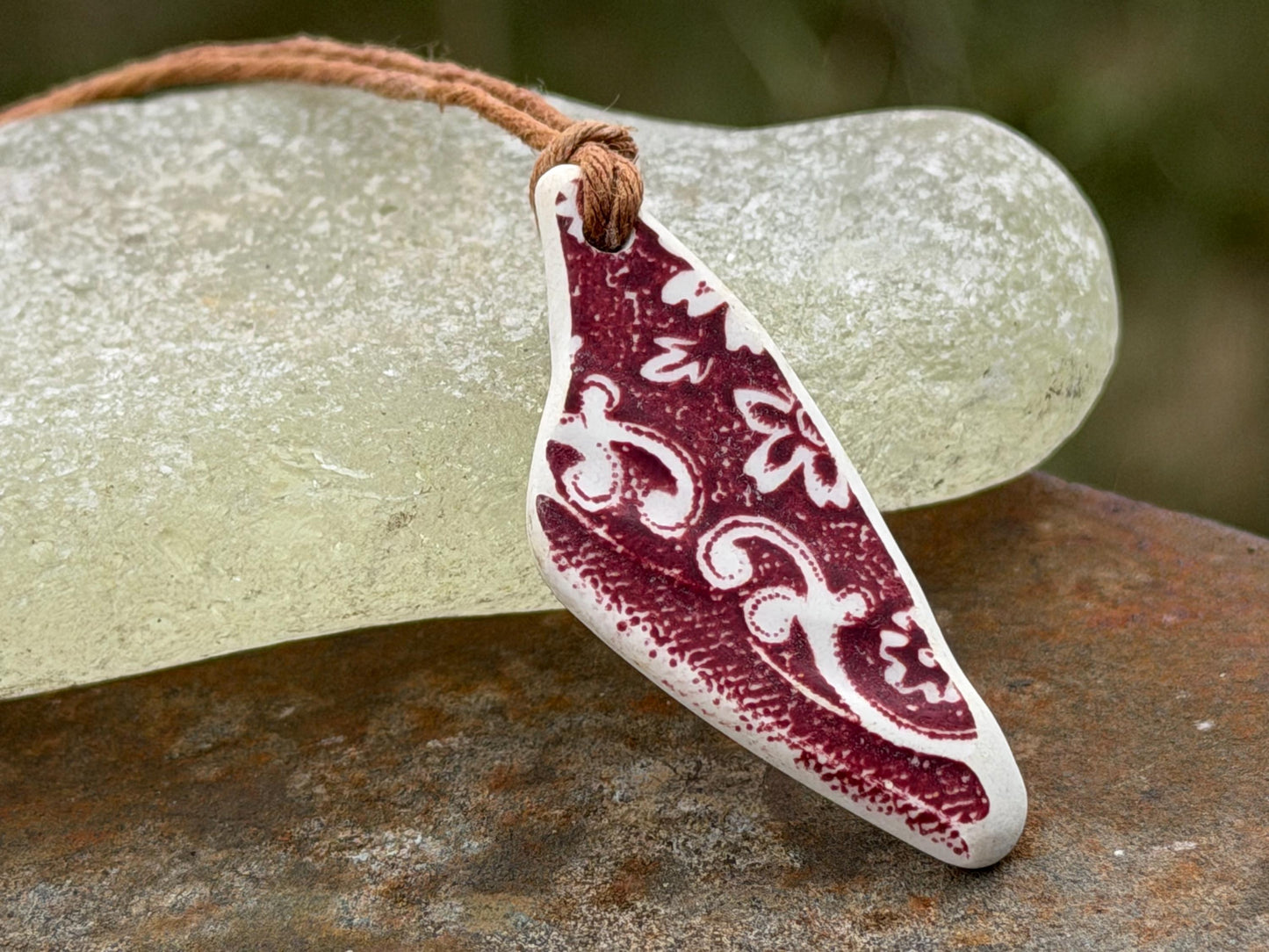 Eco friendly necklace, pink ceramic necklace, eco friendly gift for her. Ethical jewellery, boho gift for ocean lover. Boho beach jewellery