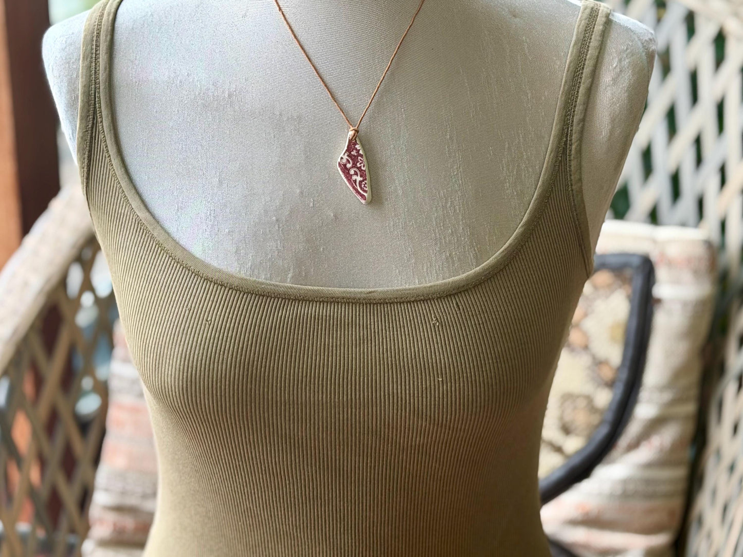 Eco friendly necklace, pink ceramic necklace, eco friendly gift for her. Ethical jewellery, boho gift for ocean lover. Boho beach jewellery