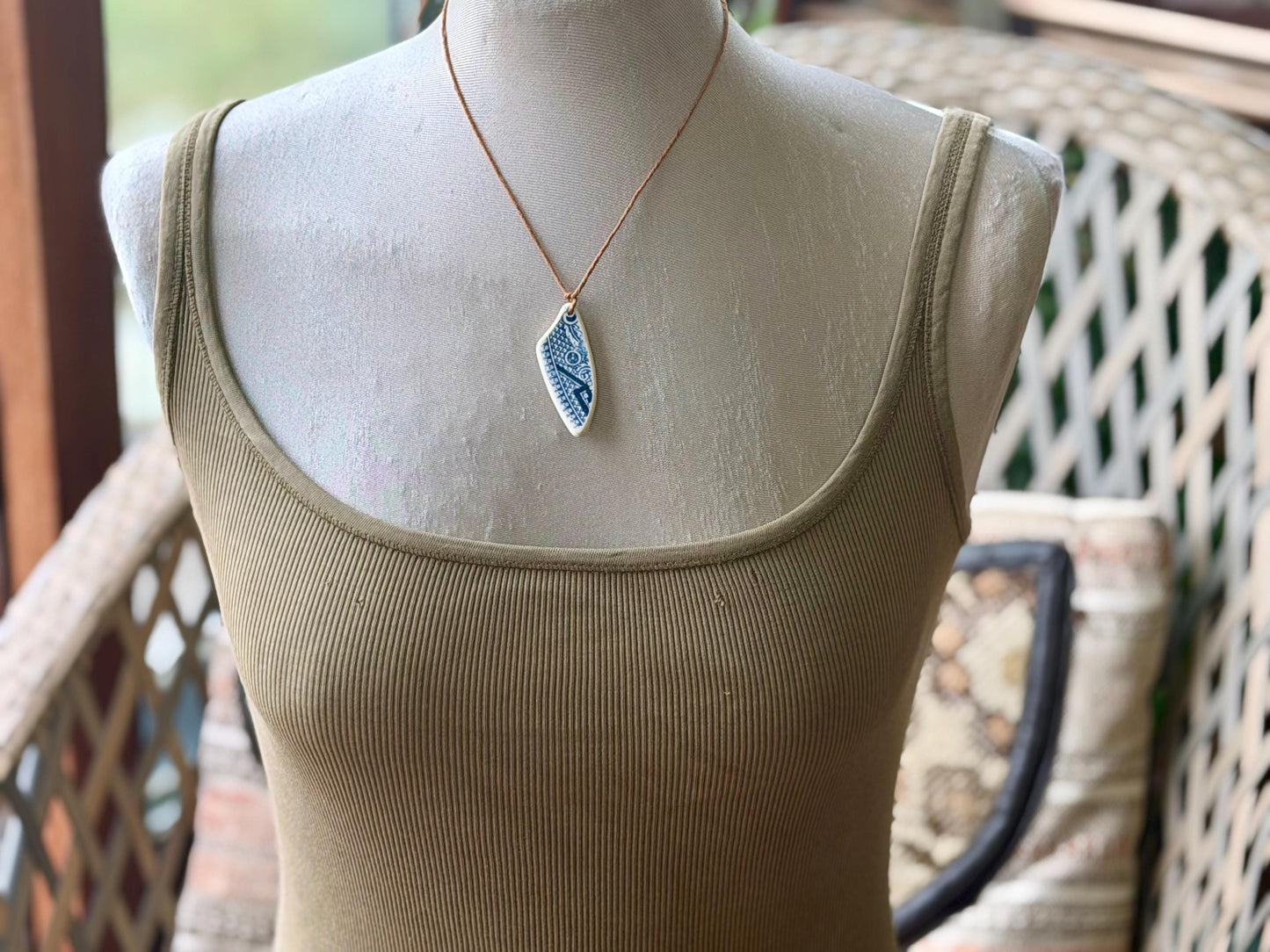 Eco friendly necklace, blue ceramic necklace, eco friendly gift for her. Ethical jewellery, boho gift for ocean lover. Boho beach jewellery