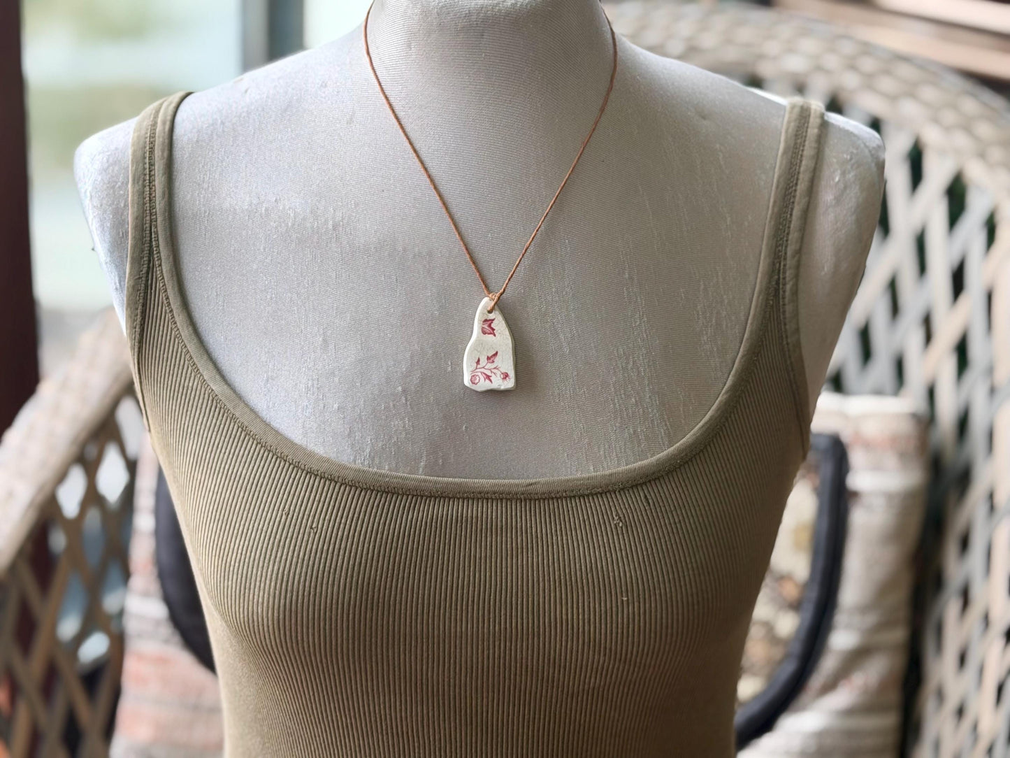 Eco friendly necklace, pink ceramic necklace, eco friendly gift for her. Ethical jewellery, boho gift for ocean lover. Boho beach jewellery