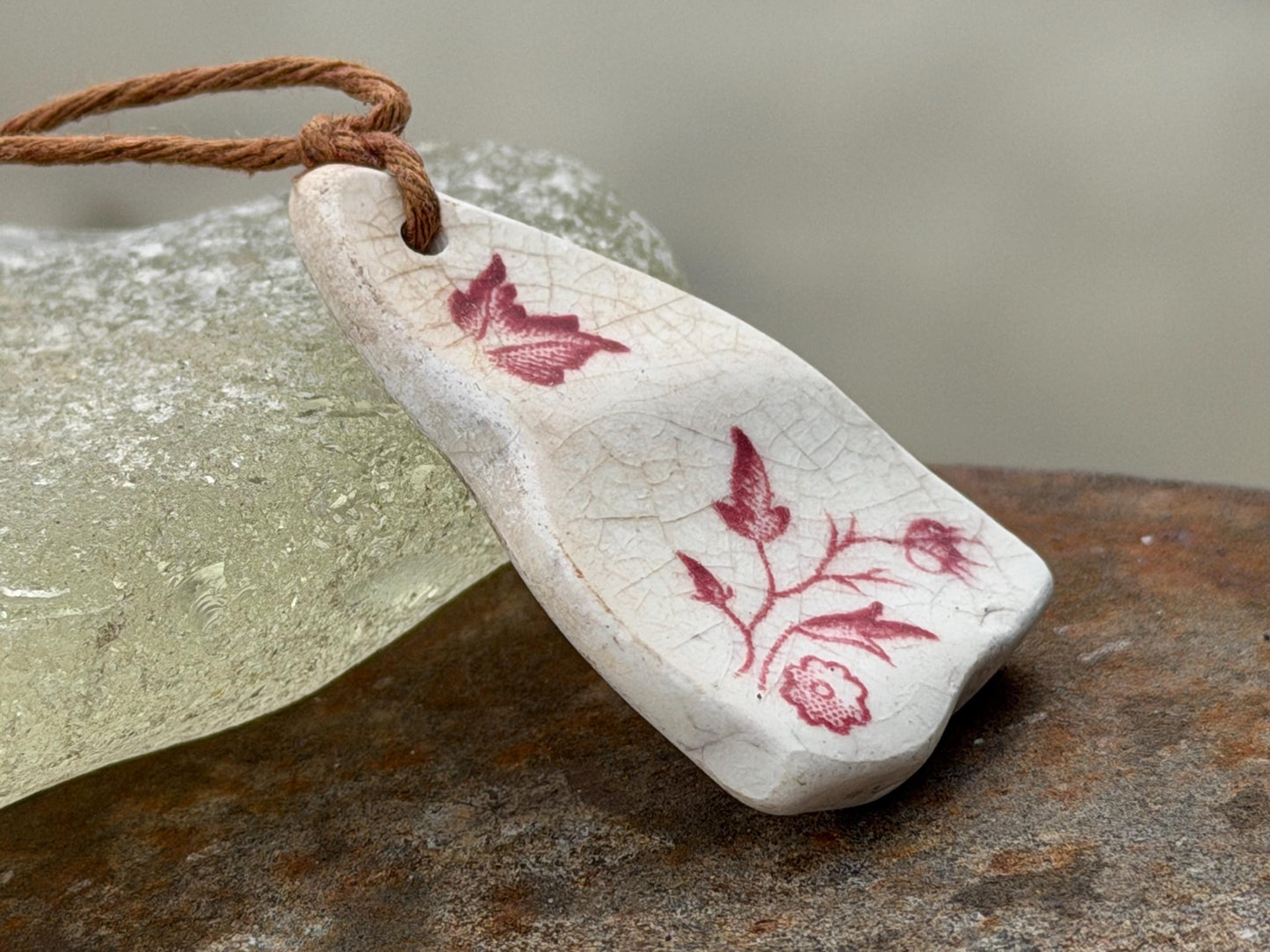 Eco friendly necklace, pink ceramic necklace, eco friendly gift for her. Ethical jewellery, boho gift for ocean lover. Boho beach jewellery