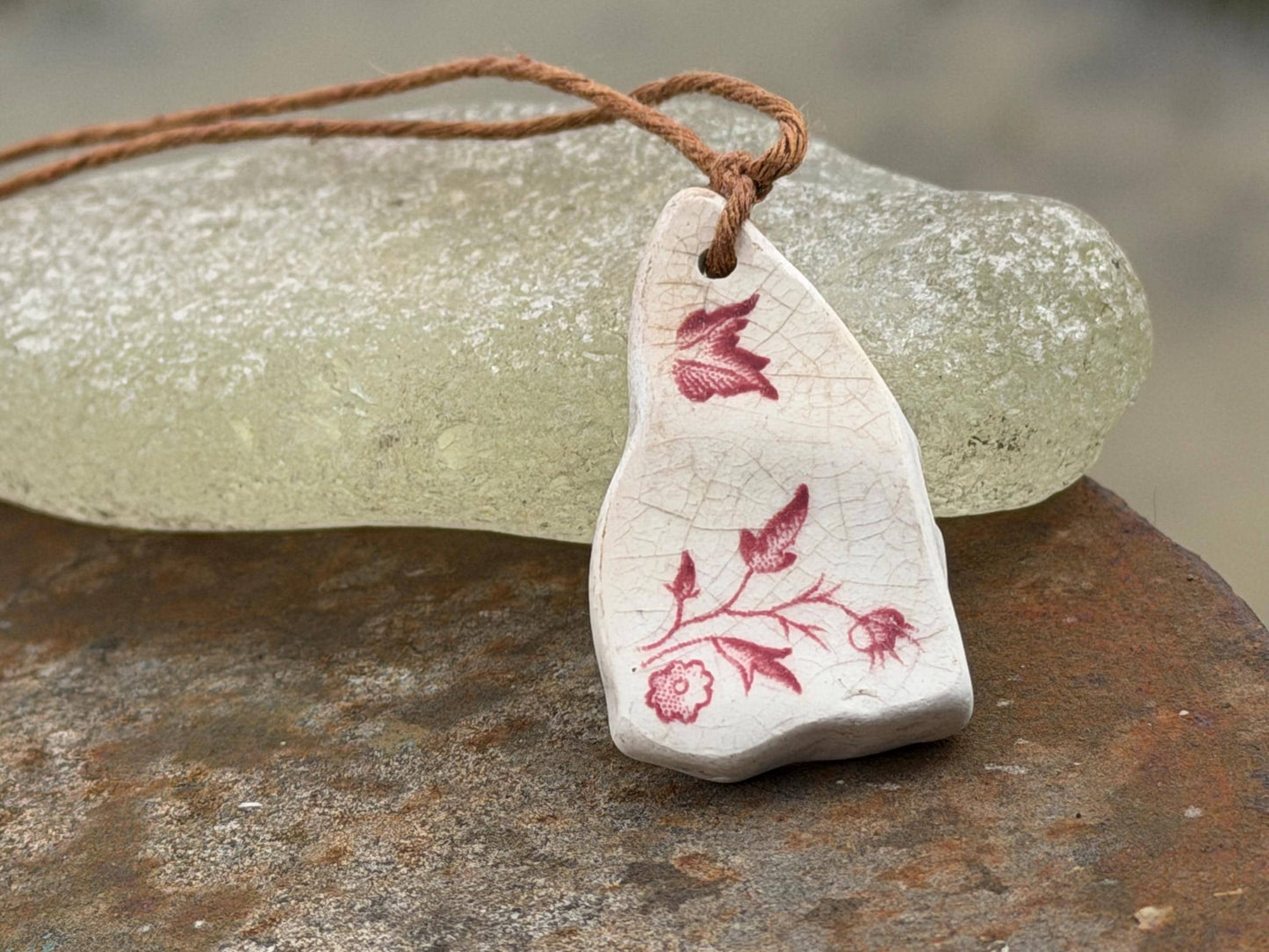Eco friendly necklace, pink ceramic necklace, eco friendly gift for her. Ethical jewellery, boho gift for ocean lover. Boho beach jewellery