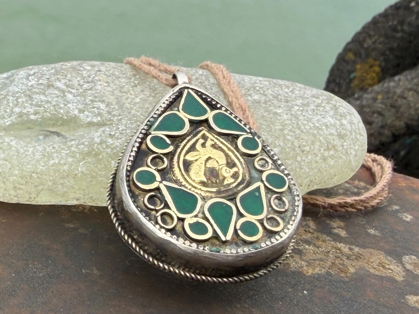 Gypsy jewellery, large green necklace, enamel necklace, vintage jewellery, ethical jewellery, gypsy necklace, boho necklace, large jewellery