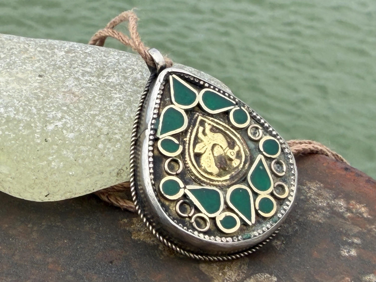 Gypsy jewellery, large green necklace, enamel necklace, vintage jewellery, ethical jewellery, gypsy necklace, boho necklace, large jewellery