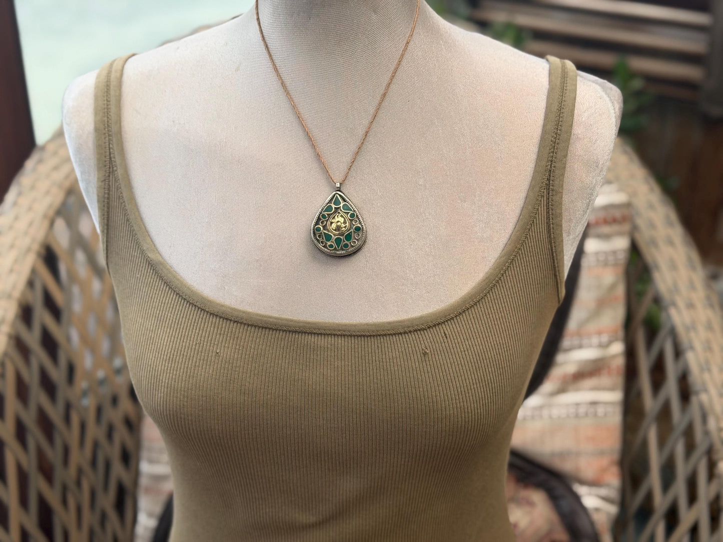 Gypsy jewellery, large green necklace, enamel necklace, vintage jewellery, ethical jewellery, gypsy necklace, boho necklace, large jewellery
