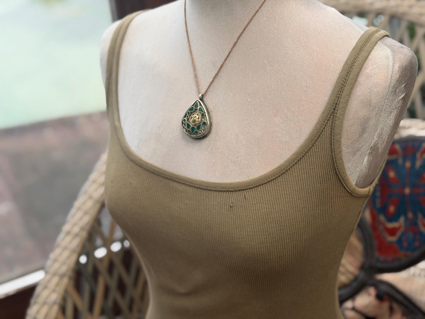 Gypsy jewellery, large green necklace, enamel necklace, vintage jewellery, ethical jewellery, gypsy necklace, boho necklace, large jewellery