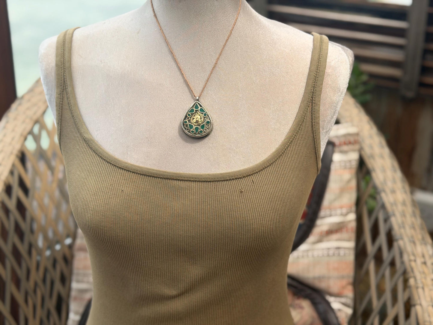 Gypsy jewellery, large green necklace, enamel necklace, vintage jewellery, ethical jewellery, gypsy necklace, boho necklace, large jewellery