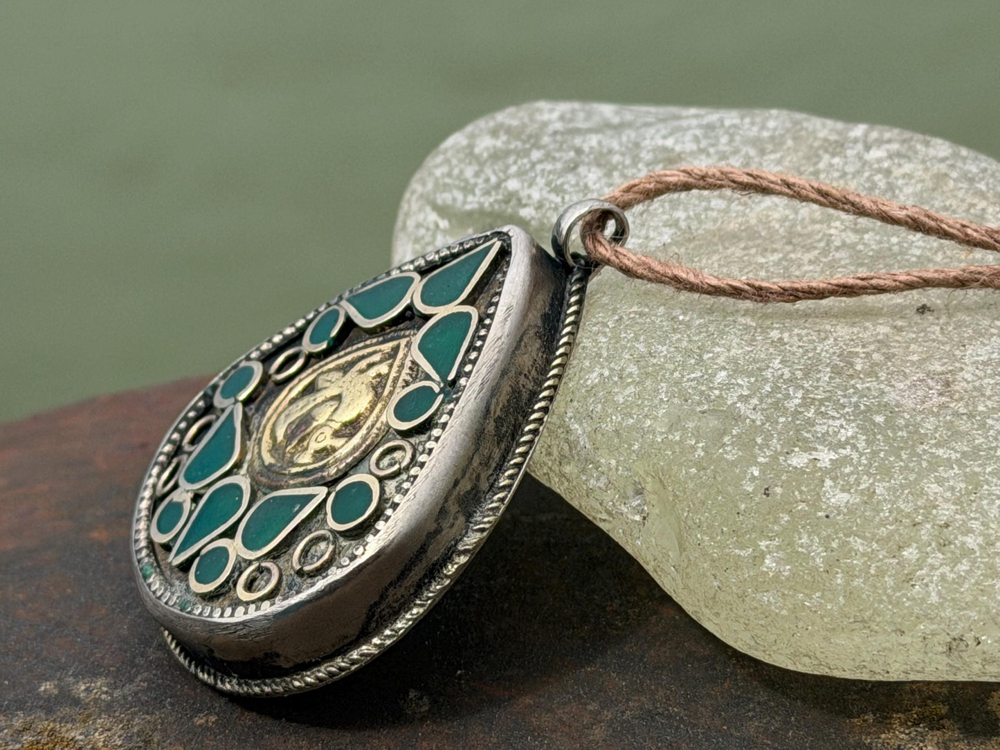 Gypsy jewellery, large green necklace, enamel necklace, vintage jewellery, ethical jewellery, gypsy necklace, boho necklace, large jewellery