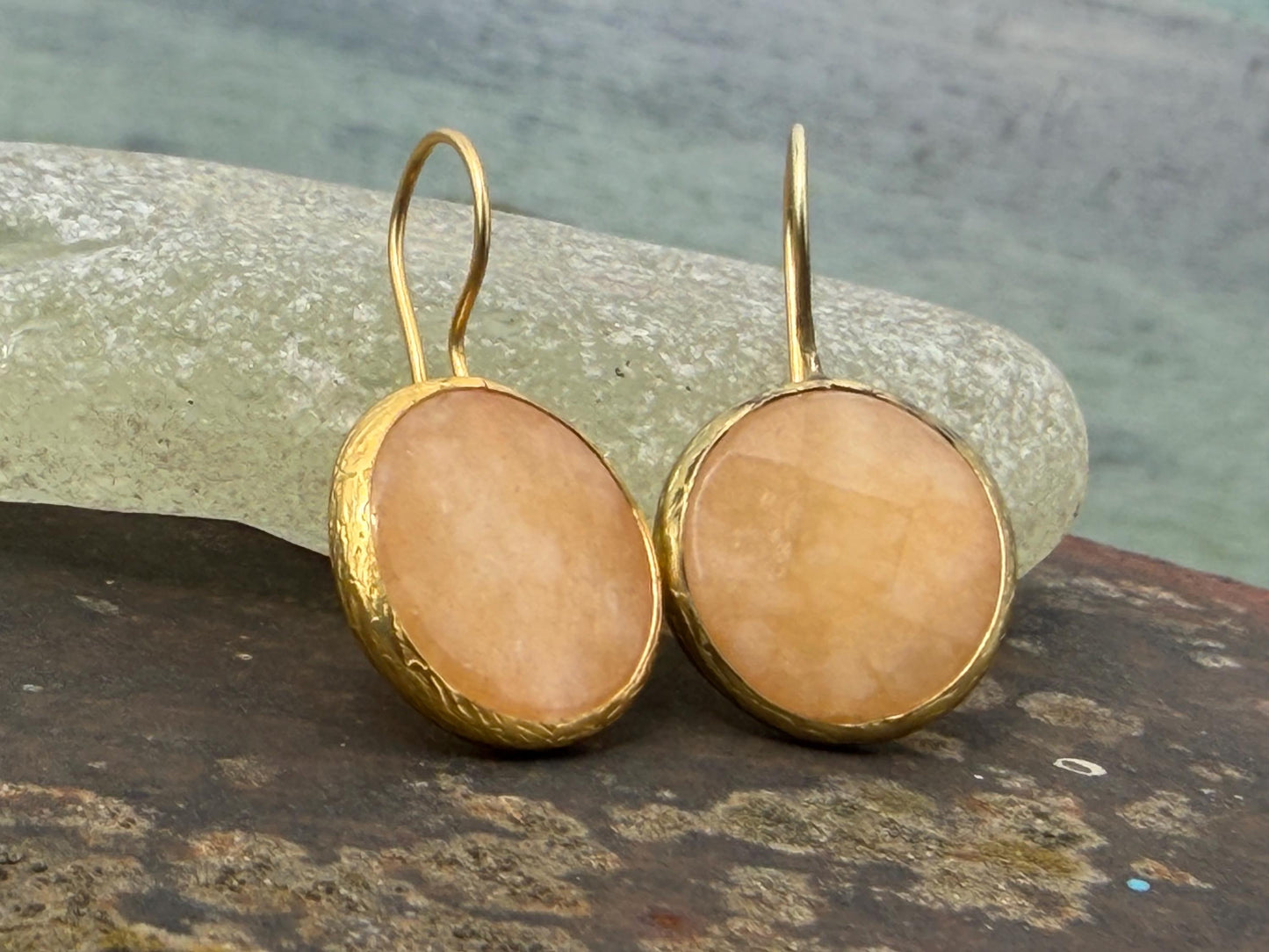 Gypsy jewellery, peach earrings, peach jewellery, ethical jewellery, gypsy earrings, romantic gifts, eco friendly jewellery. Unusual earring