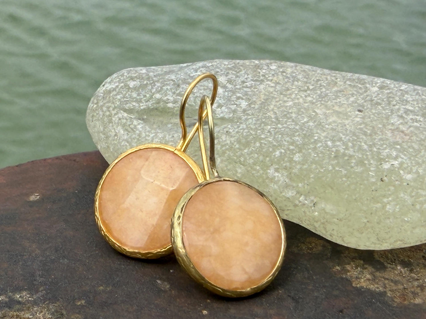 Gypsy jewellery, peach earrings, peach jewellery, ethical jewellery, gypsy earrings, romantic gifts, eco friendly jewellery. Unusual earring