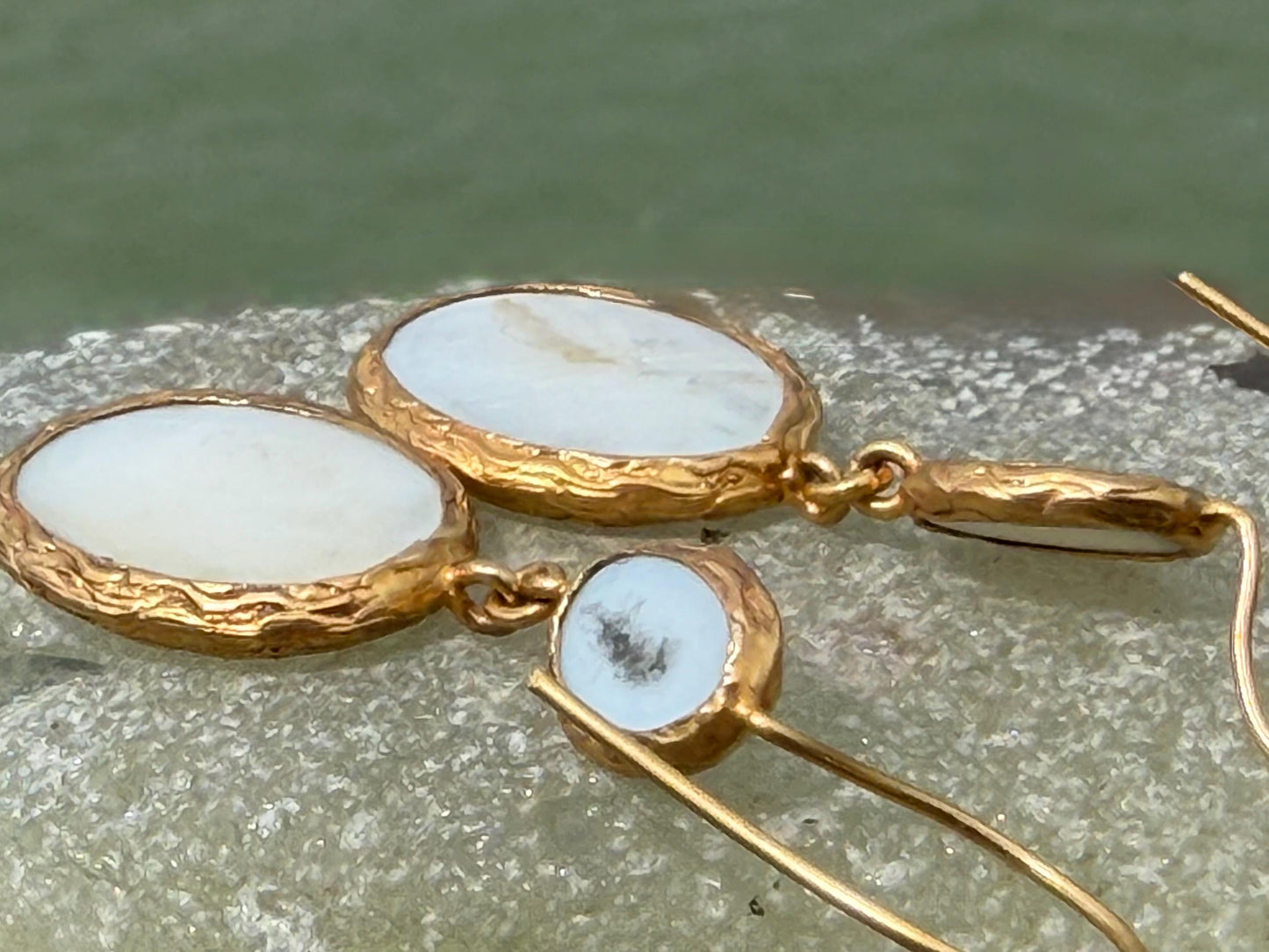 Gypsy jewellery, gold vintage earrings, white jewellery, ethical jewellery, gypsy earrings, romantic gifts, eco friendly jewellery
