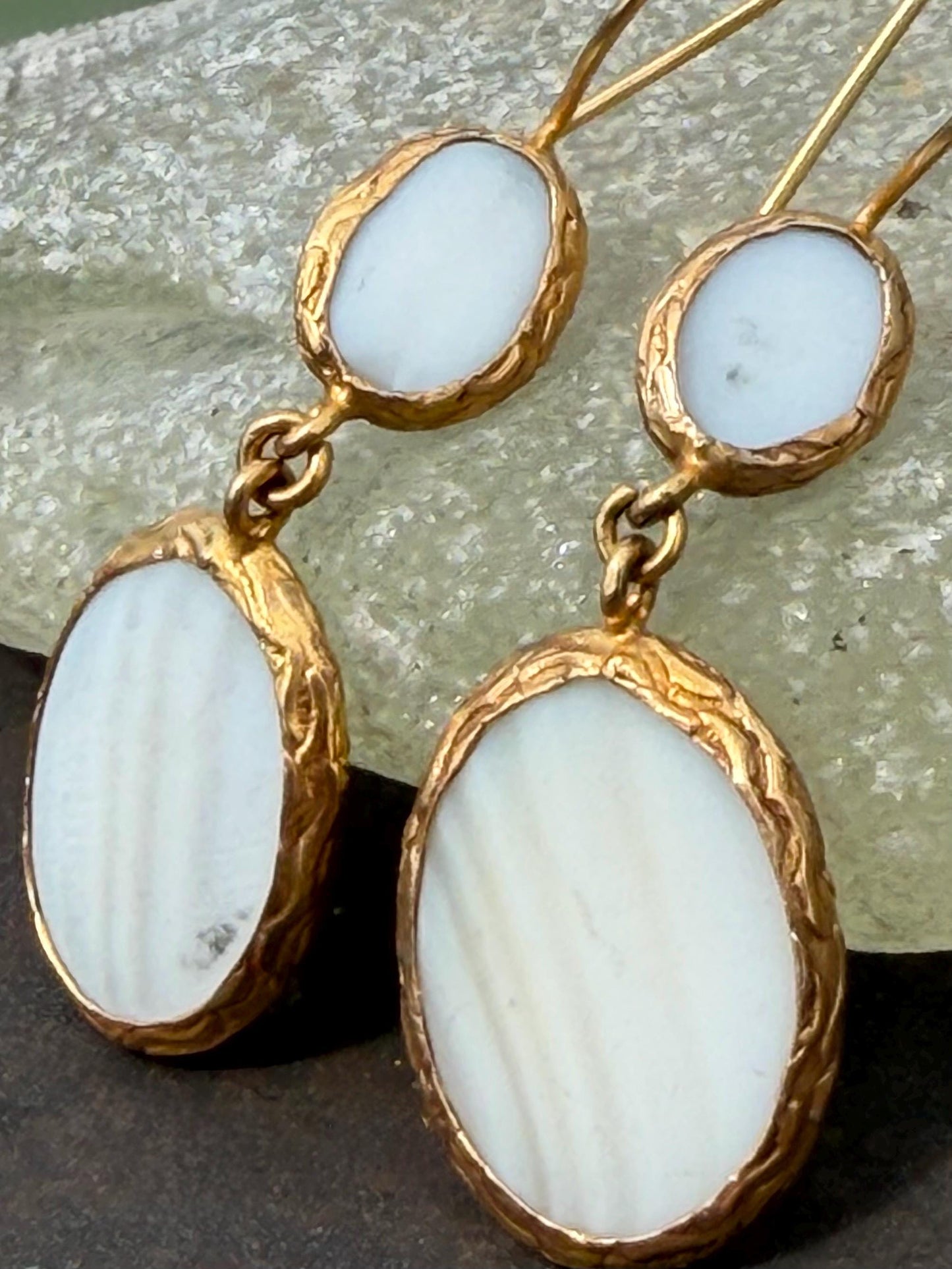 Gypsy jewellery, gold vintage earrings, white jewellery, ethical jewellery, gypsy earrings, romantic gifts, eco friendly jewellery