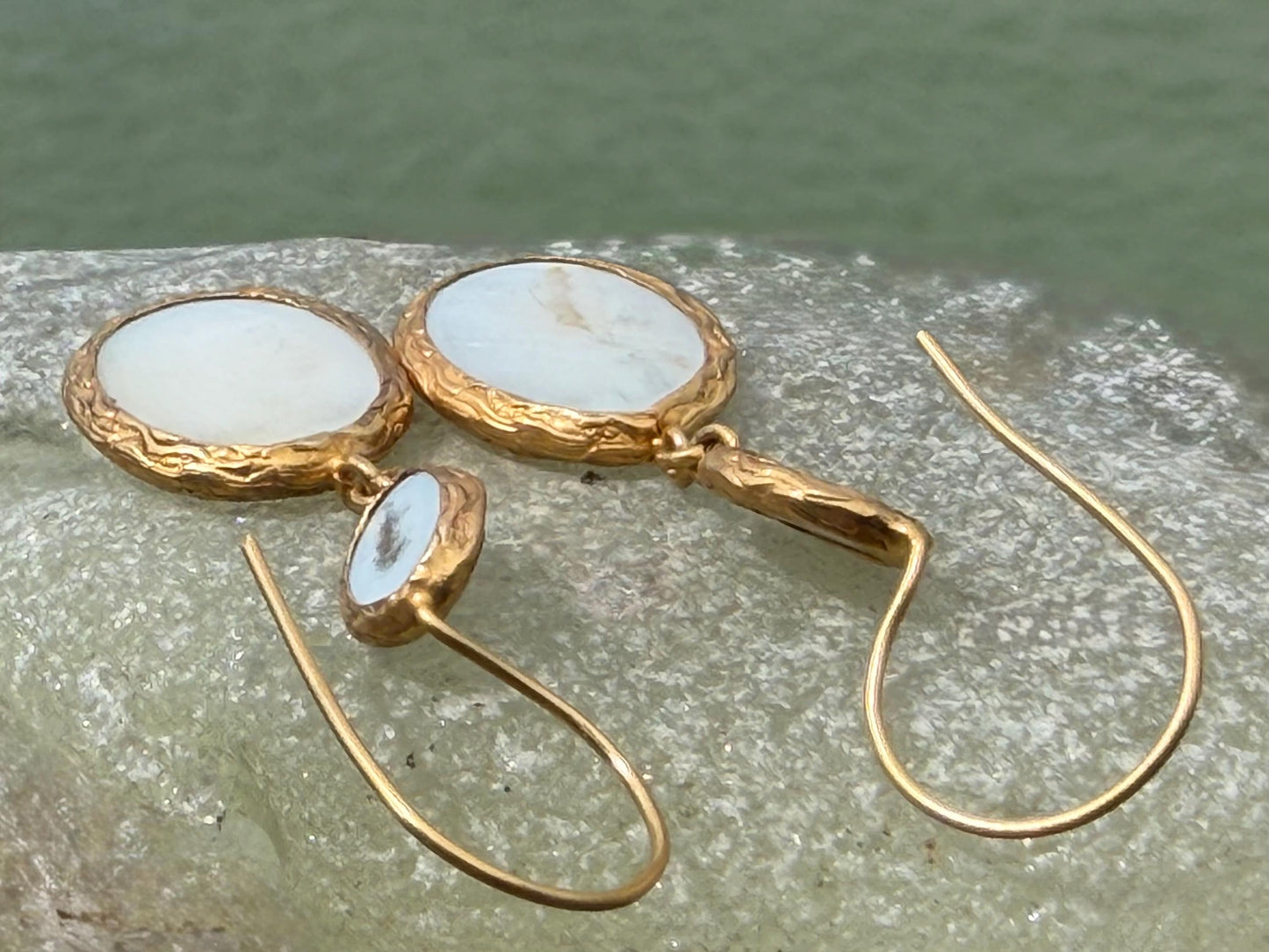 Gypsy jewellery, gold vintage earrings, white jewellery, ethical jewellery, gypsy earrings, romantic gifts, eco friendly jewellery