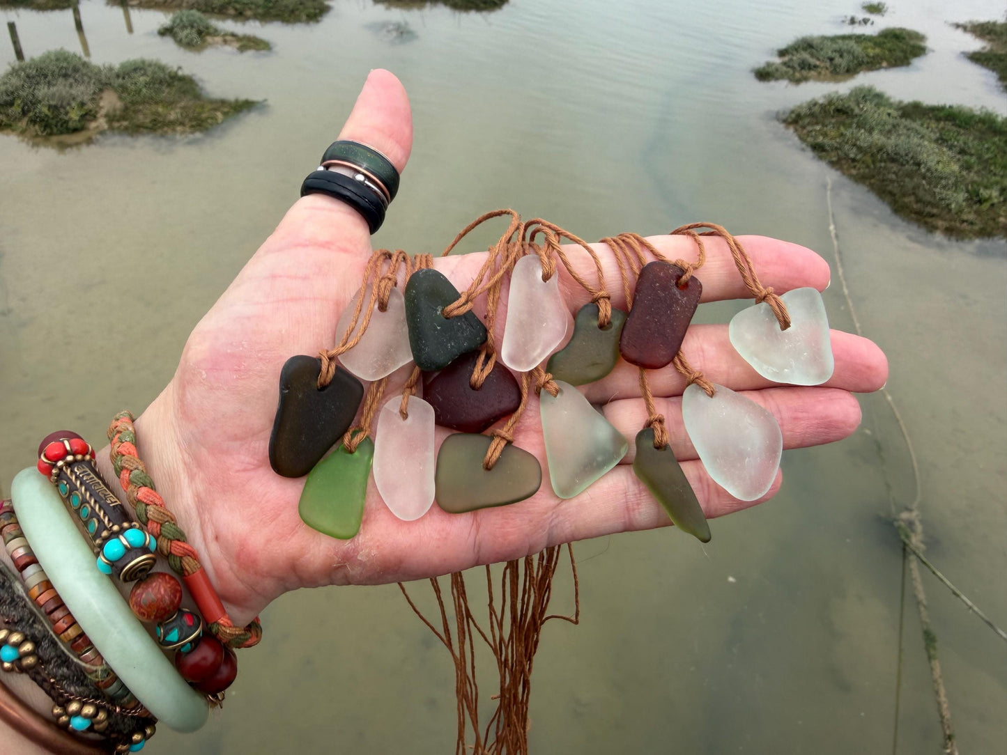 Unisex Cornish sea glass necklace, surf necklace, hippy necklace, gift for him, gift for her, recycled necklace, eco friendly necklace, boho