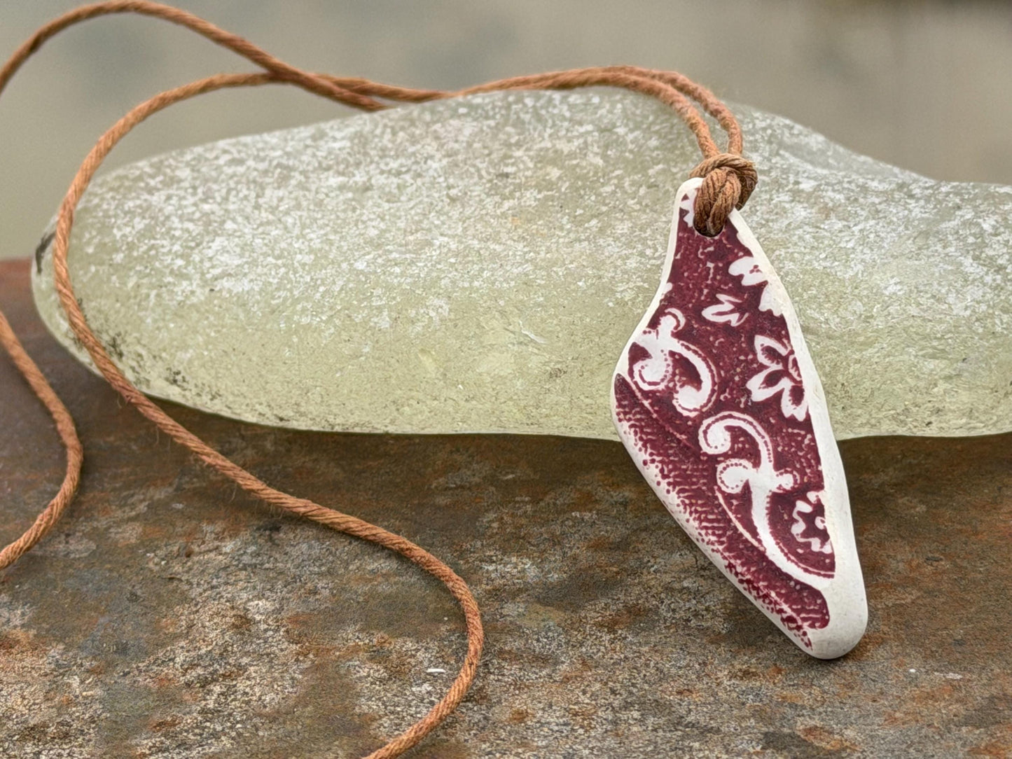 Eco friendly necklace, pink ceramic necklace, eco friendly gift for her. Ethical jewellery, boho gift for ocean lover. Boho beach jewellery
