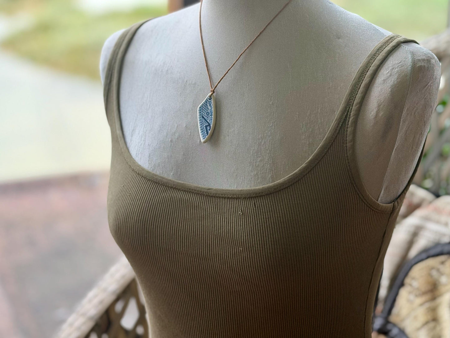 Eco friendly necklace, blue ceramic necklace, eco friendly gift for her. Ethical jewellery, boho gift for ocean lover. Boho beach jewellery