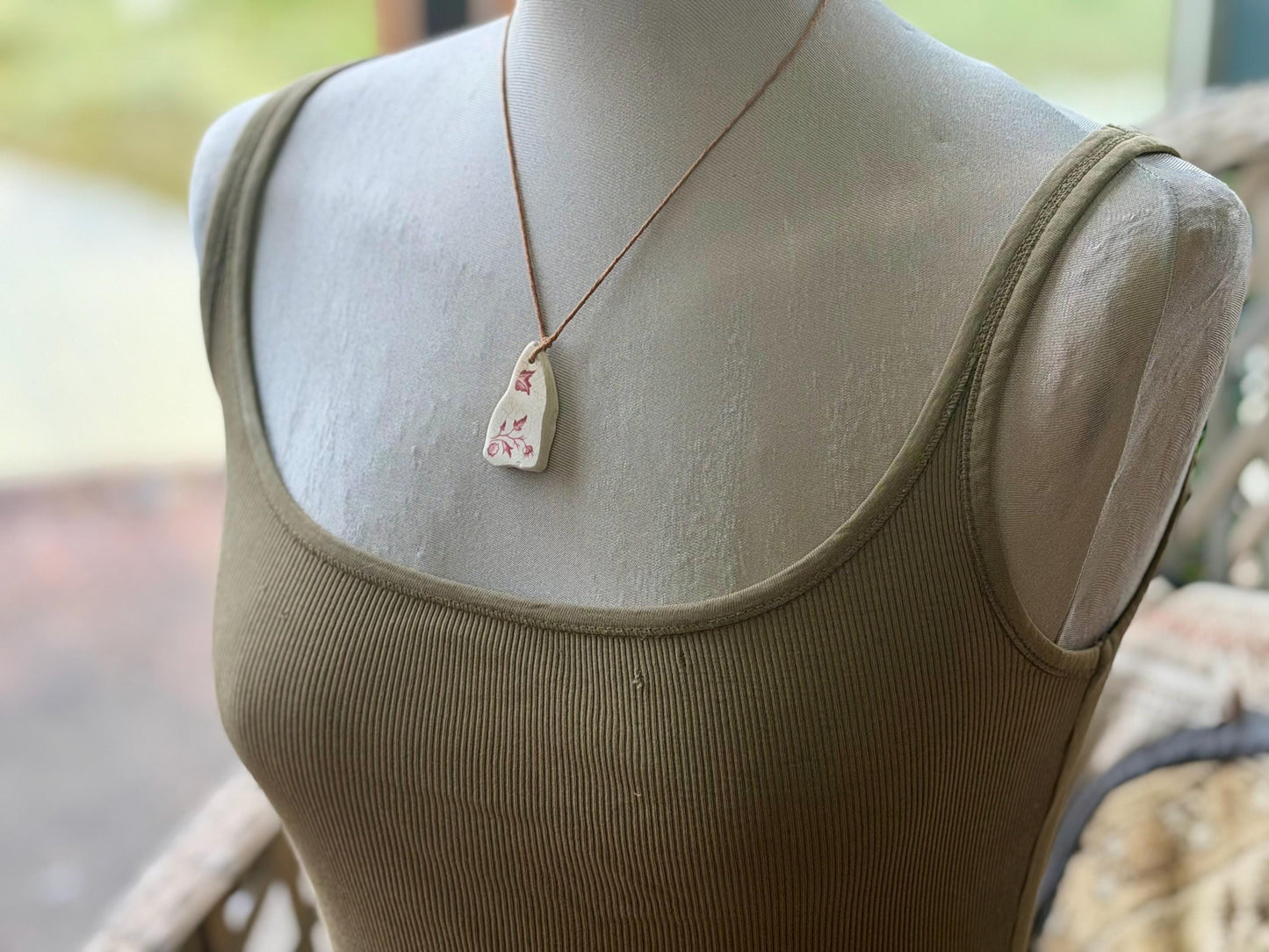 Eco friendly necklace, pink ceramic necklace, eco friendly gift for her. Ethical jewellery, boho gift for ocean lover. Boho beach jewellery