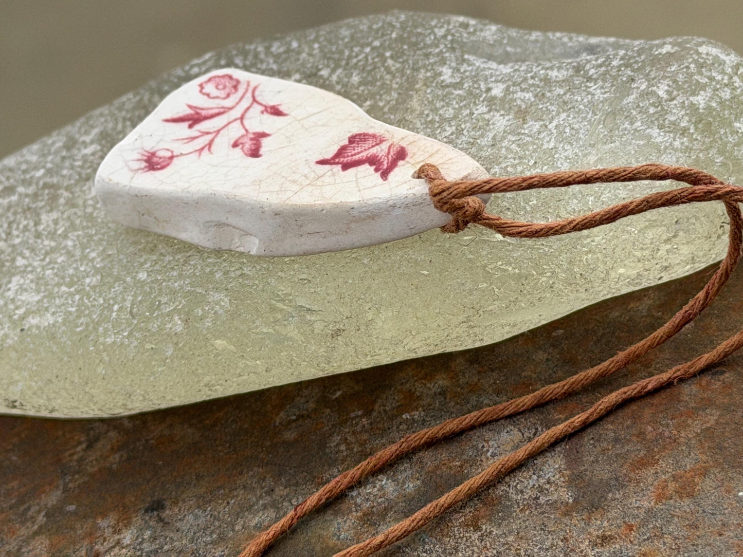 Eco friendly necklace, pink ceramic necklace, eco friendly gift for her. Ethical jewellery, boho gift for ocean lover. Boho beach jewellery