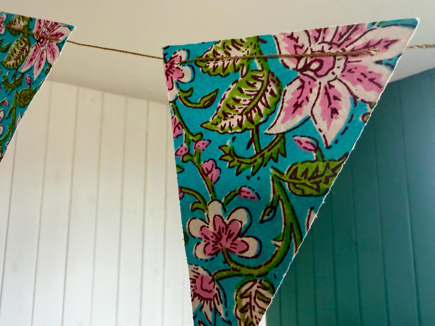 Recycled bunting for the home, parties and weddings. Eco friendly bunting. Handmade party decorations. Flower bunting. Pretty party decor