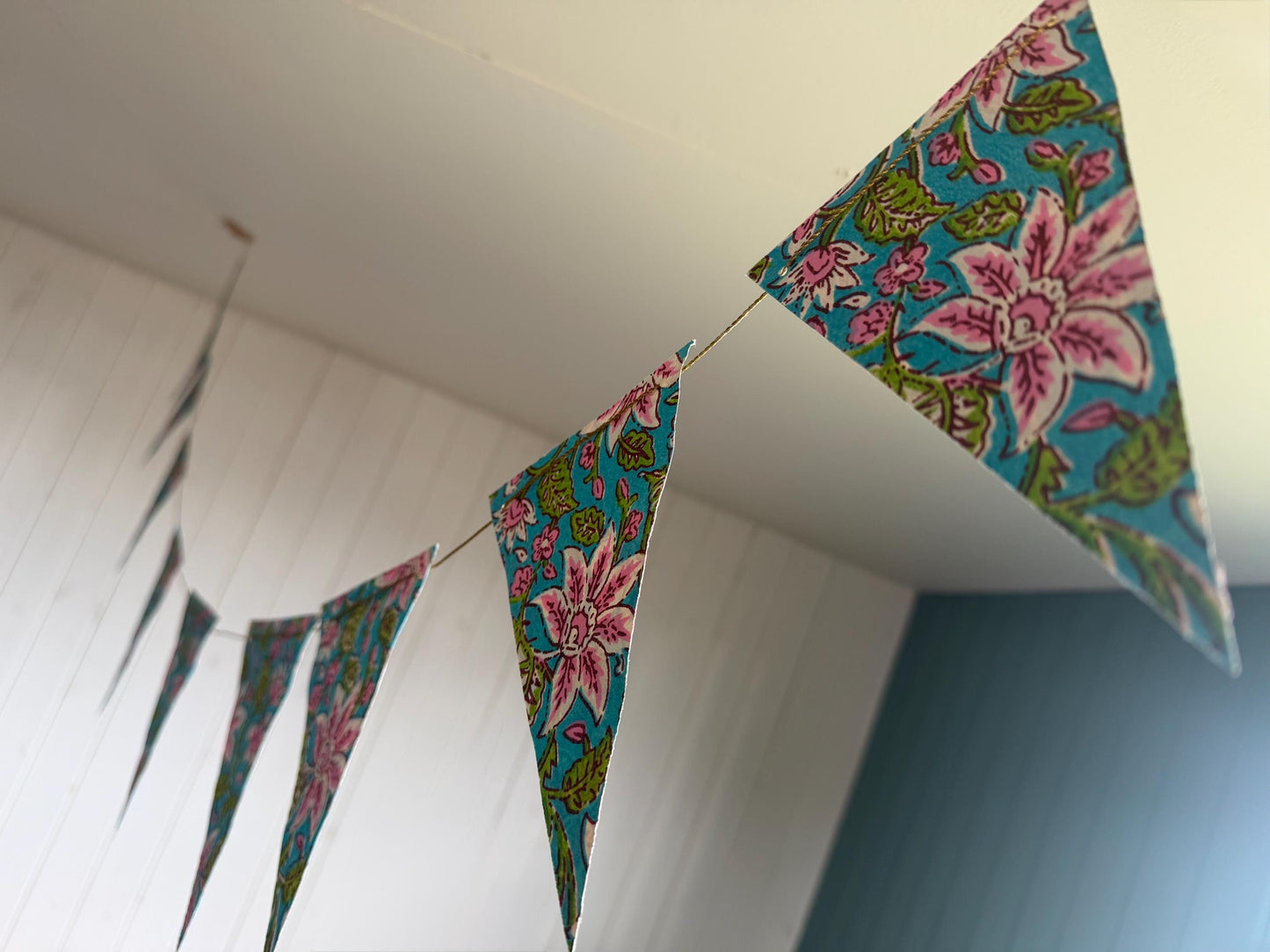 Recycled bunting for the home, parties and weddings. Eco friendly bunting. Handmade party decorations. Flower bunting. Pretty party decor