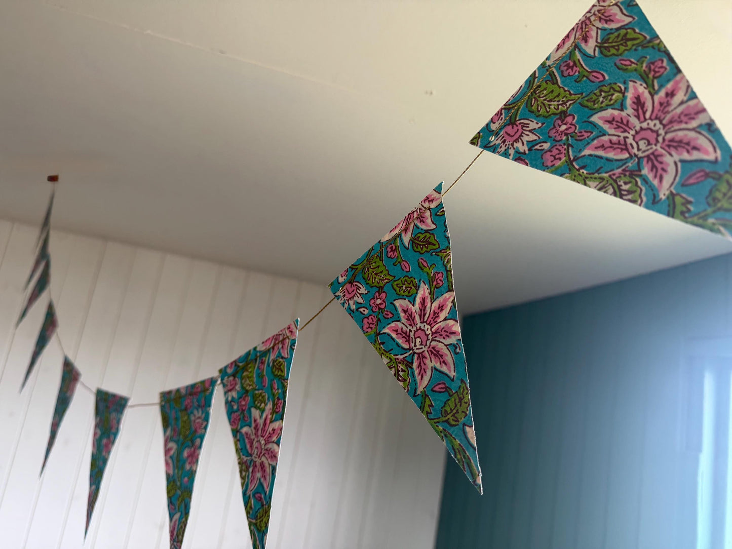 Recycled bunting for the home, parties and weddings. Eco friendly bunting. Handmade party decorations. Flower bunting. Pretty party decor