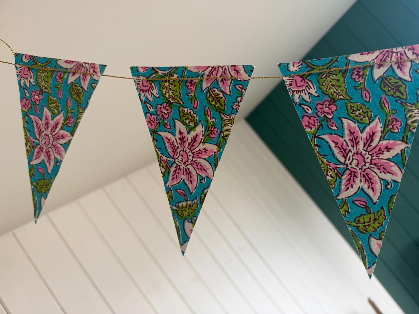Recycled bunting for the home, parties and weddings. Eco friendly bunting. Handmade party decorations. Flower bunting. Pretty party decor