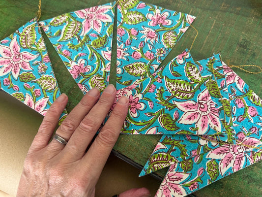 Recycled bunting for the home, parties and weddings. Eco friendly bunting. Handmade party decorations. Flower bunting. Pretty party decor