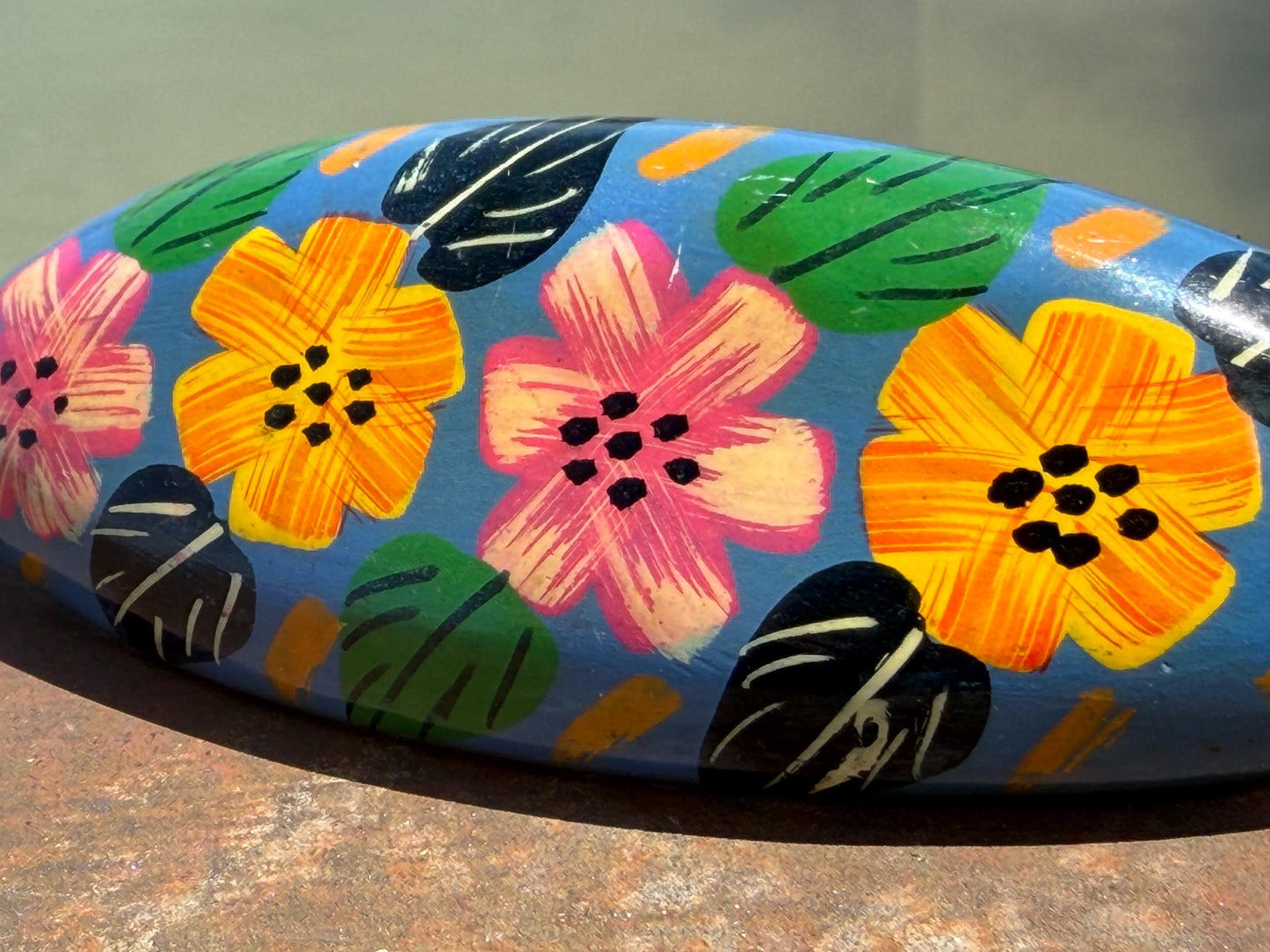 Vintage wooden hair clip. Large hair clip. Painted wood with flower design. Eco friendly hair accessories. Boho hair fastener. Hand painted