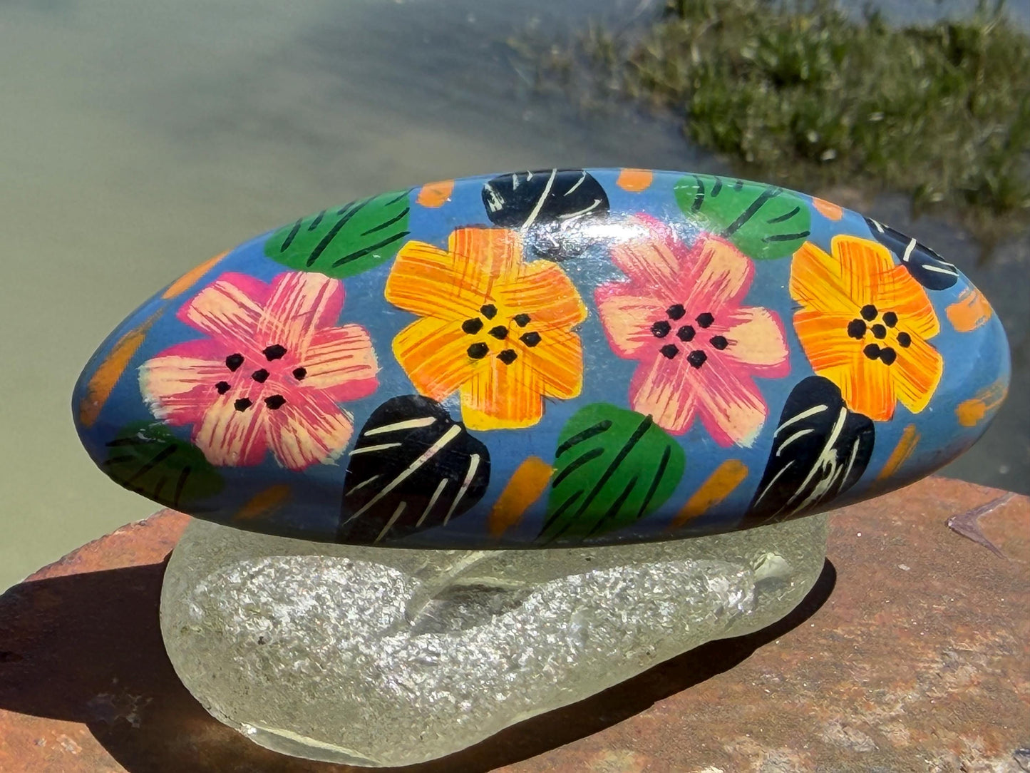 Vintage wooden hair clip. Large hair clip. Painted wood with flower design. Eco friendly hair accessories. Boho hair fastener. Hand painted