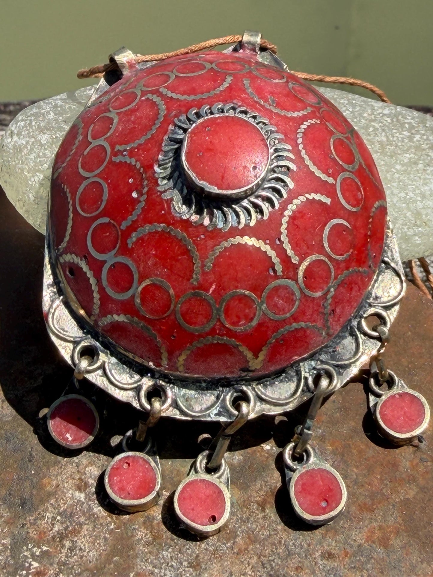 Gypsy jewellery. Very large statement necklace. Vintage jewellery, ethical jewellery, red pendant, boho necklace, unique necklace